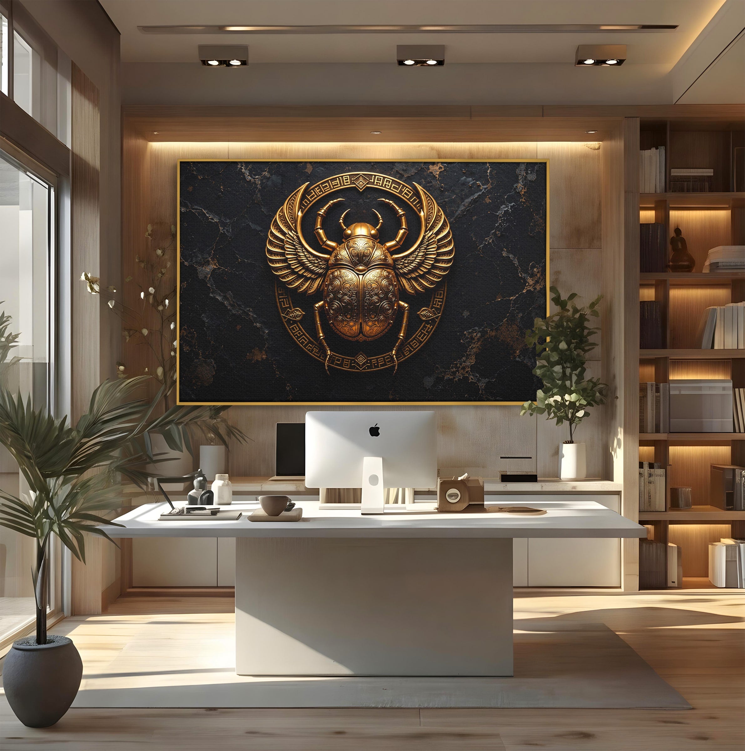 Tablou Canvas Premium LuxCanva® T1059, Scarab Auriu, Scarab, Egiptian, Simbolism, Arta, Birou, Culori Vibrante