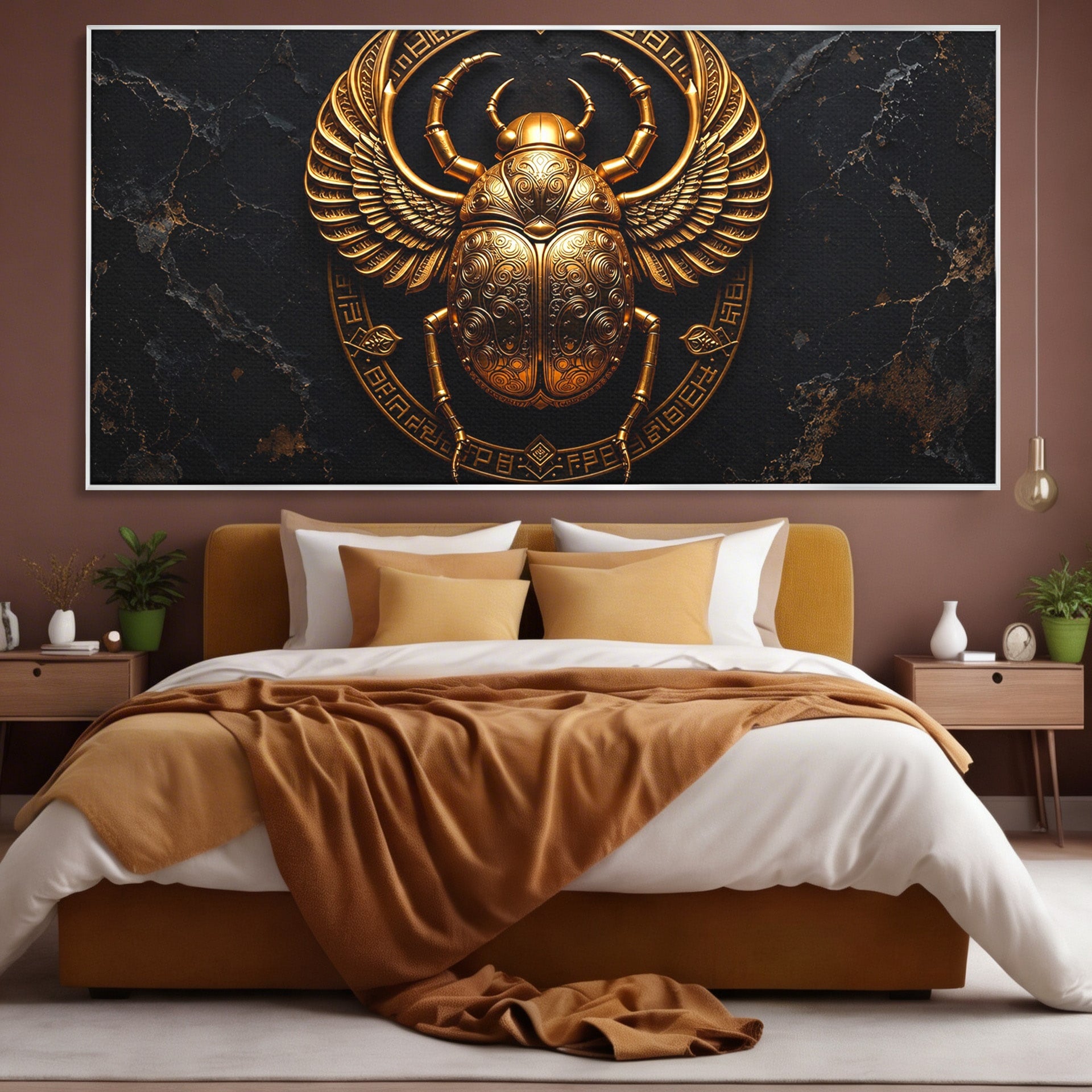Tablou Canvas Premium LuxCanva® T1059, Scarab Auriu, Scarab, Egiptian, Simbolism, Arta, Birou, Culori Vibrante
