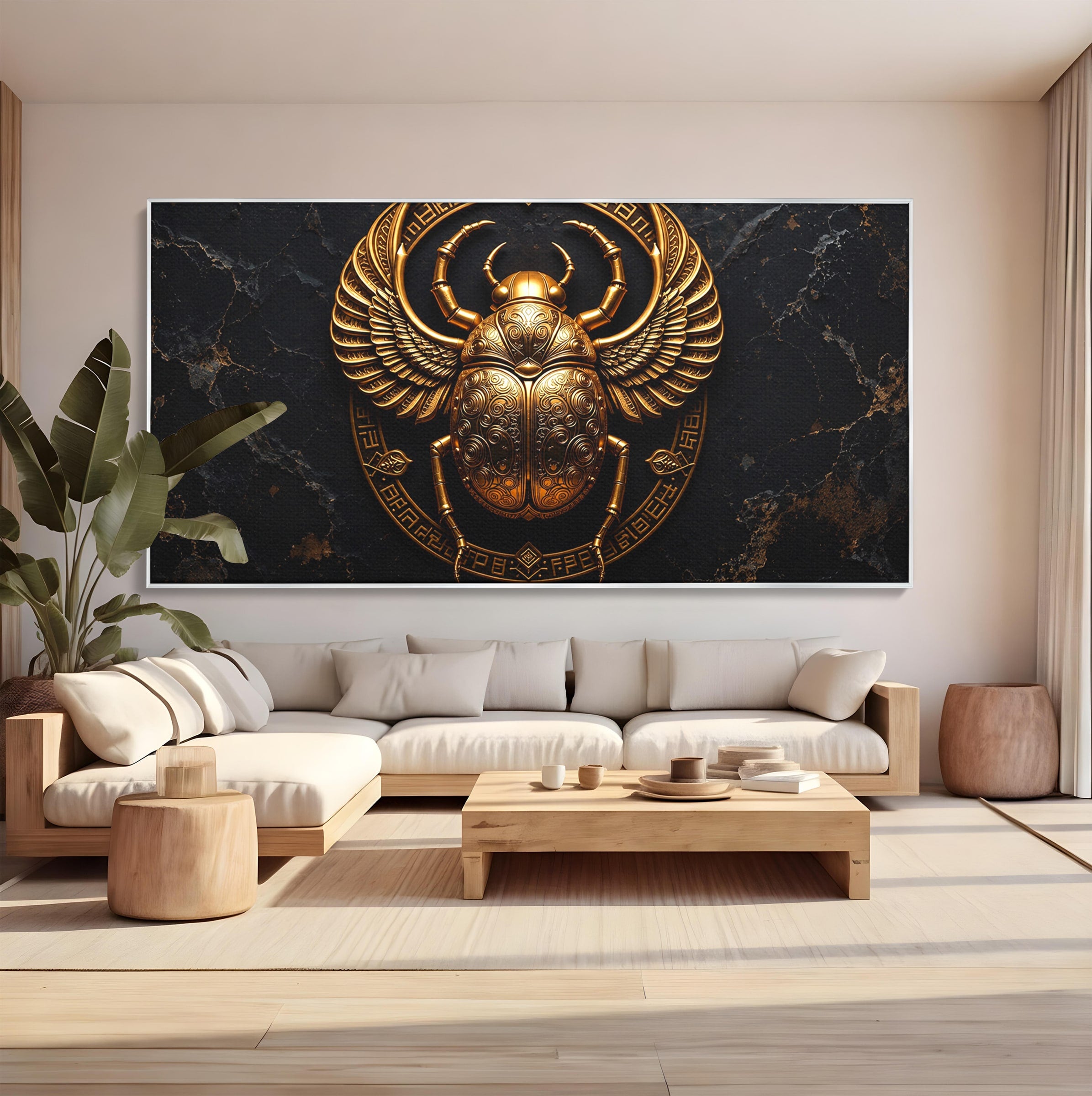 Tablou Canvas Premium LuxCanva® T1059, Scarab Auriu, Scarab, Egiptian, Simbolism, Arta, Birou, Culori Vibrante