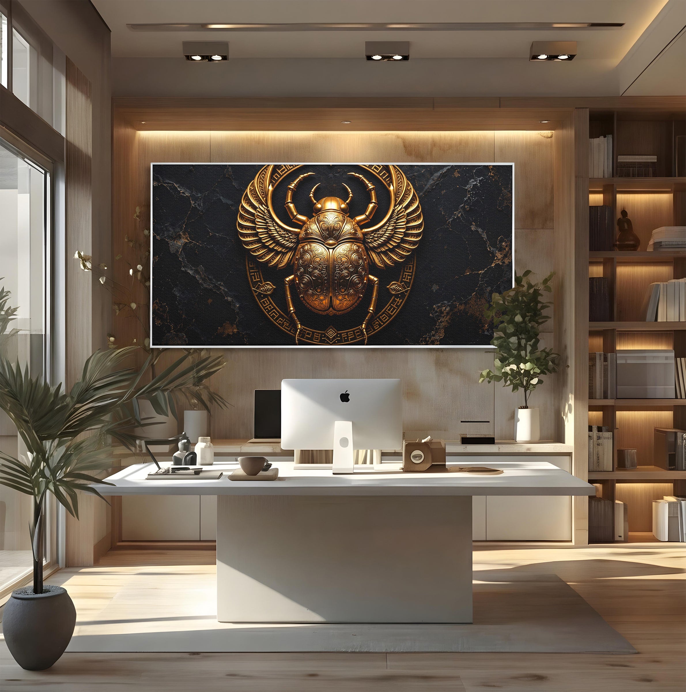 Tablou Canvas Premium LuxCanva® T1059, Scarab Auriu, Scarab, Egiptian, Simbolism, Arta, Birou, Culori Vibrante