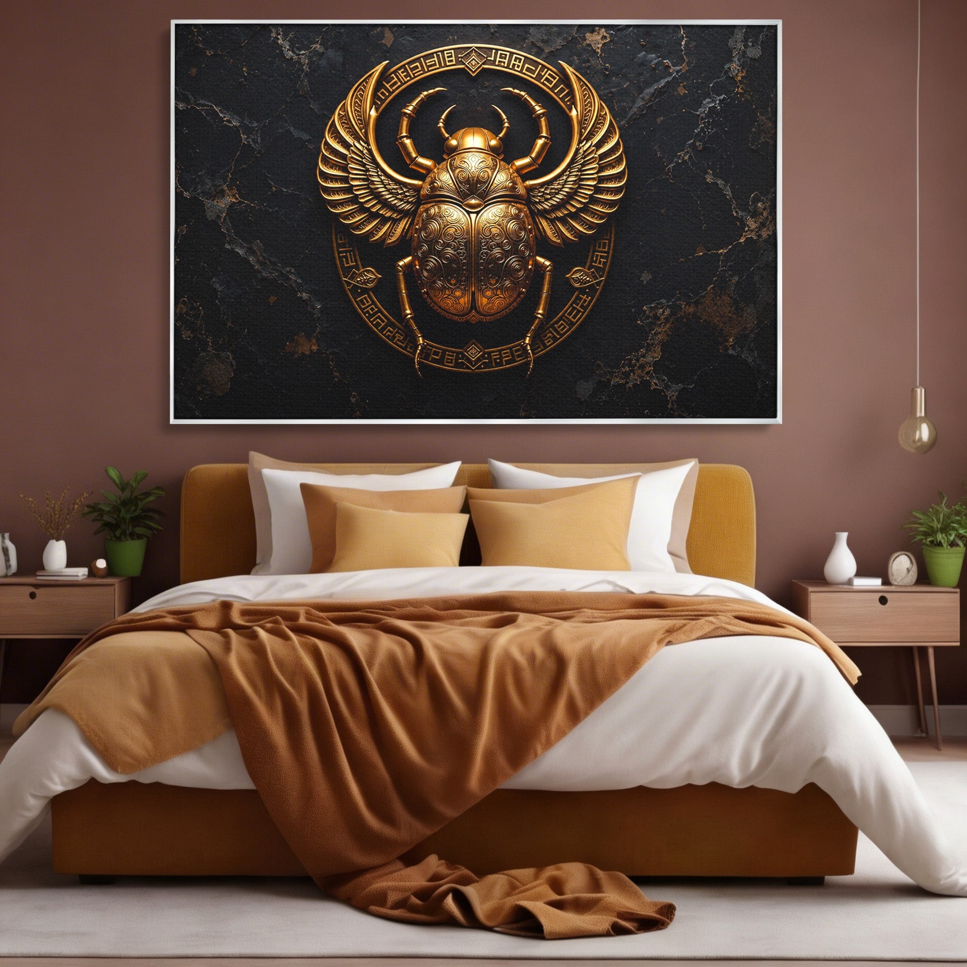 Tablou Canvas Premium LuxCanva® T1059, Scarab Auriu, Scarab, Egiptian, Simbolism, Arta, Birou, Culori Vibrante