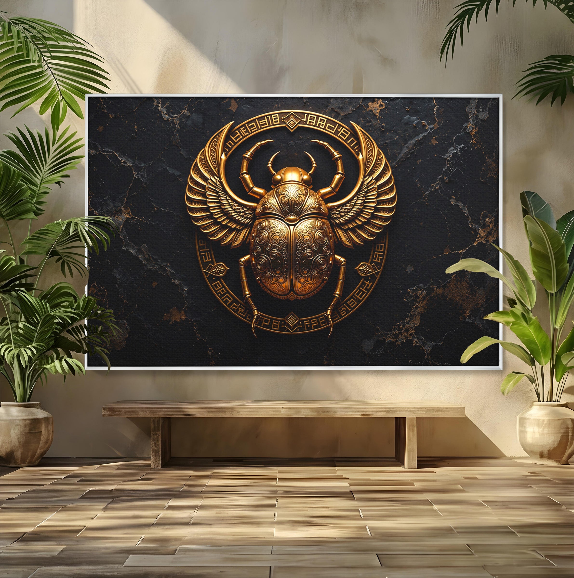 Tablou Canvas Premium LuxCanva® T1059, Scarab Auriu, Scarab, Egiptian, Simbolism, Arta, Birou, Culori Vibrante