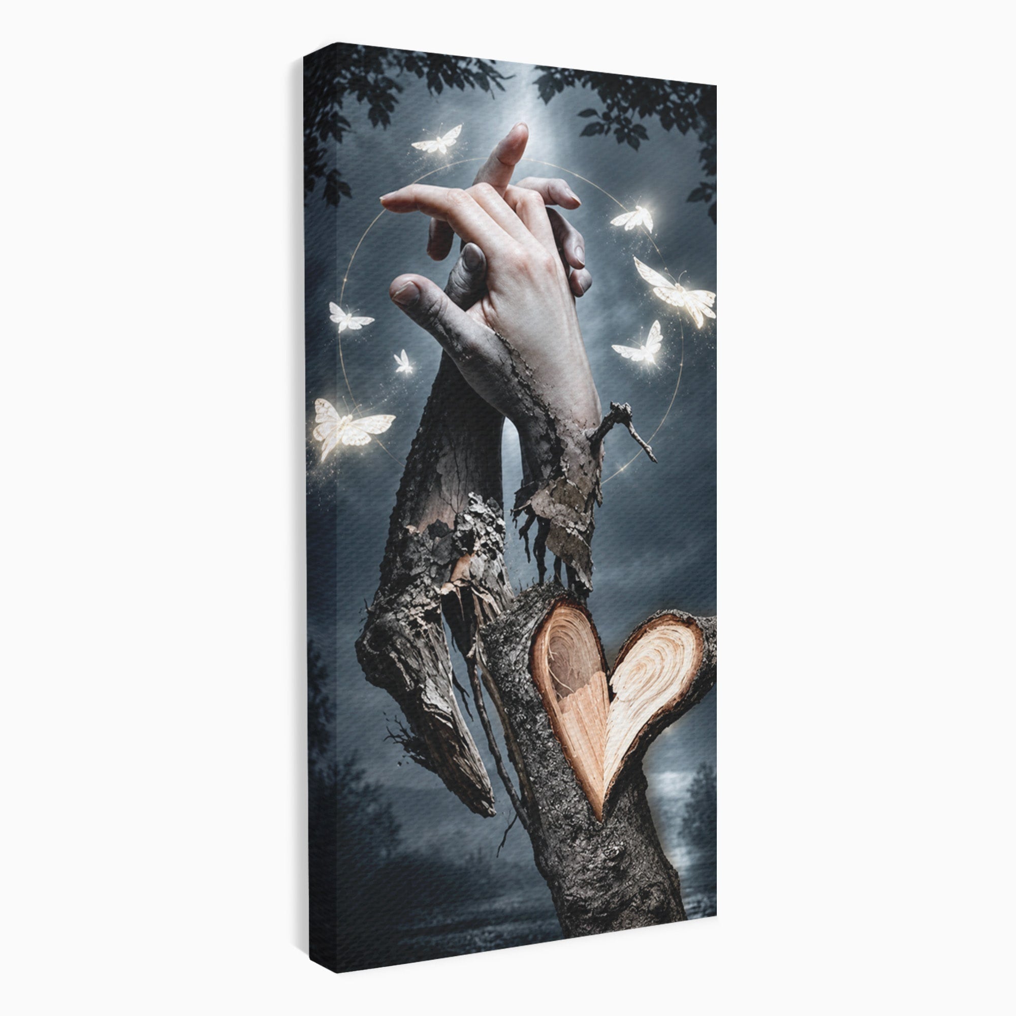 Tablou Canvas Premium LuxCanva® U1002, Imbratisarea Naturii, Maini, Fluturi, Natura, Magie, Living, Culori Vibrante