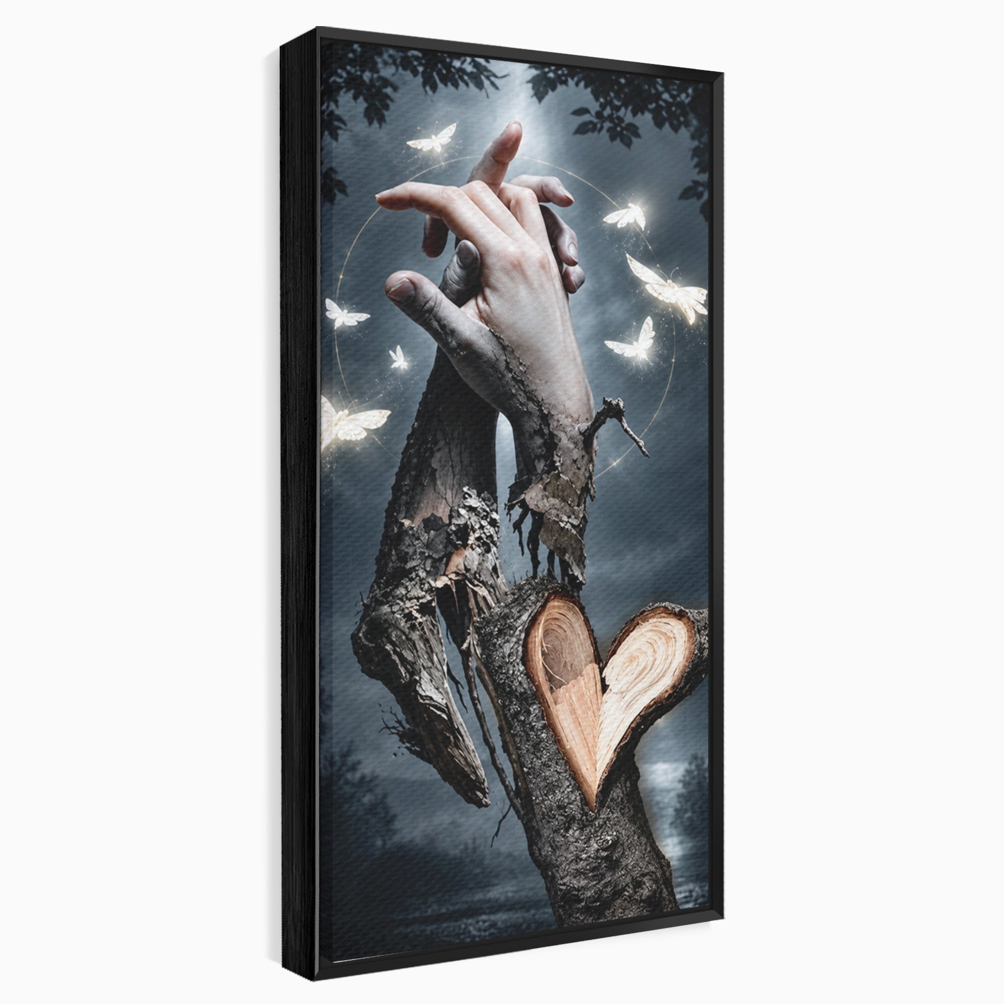 Tablou Canvas Premium LuxCanva® U1002, Imbratisarea Naturii, Maini, Fluturi, Natura, Magie, Living, Culori Vibrante