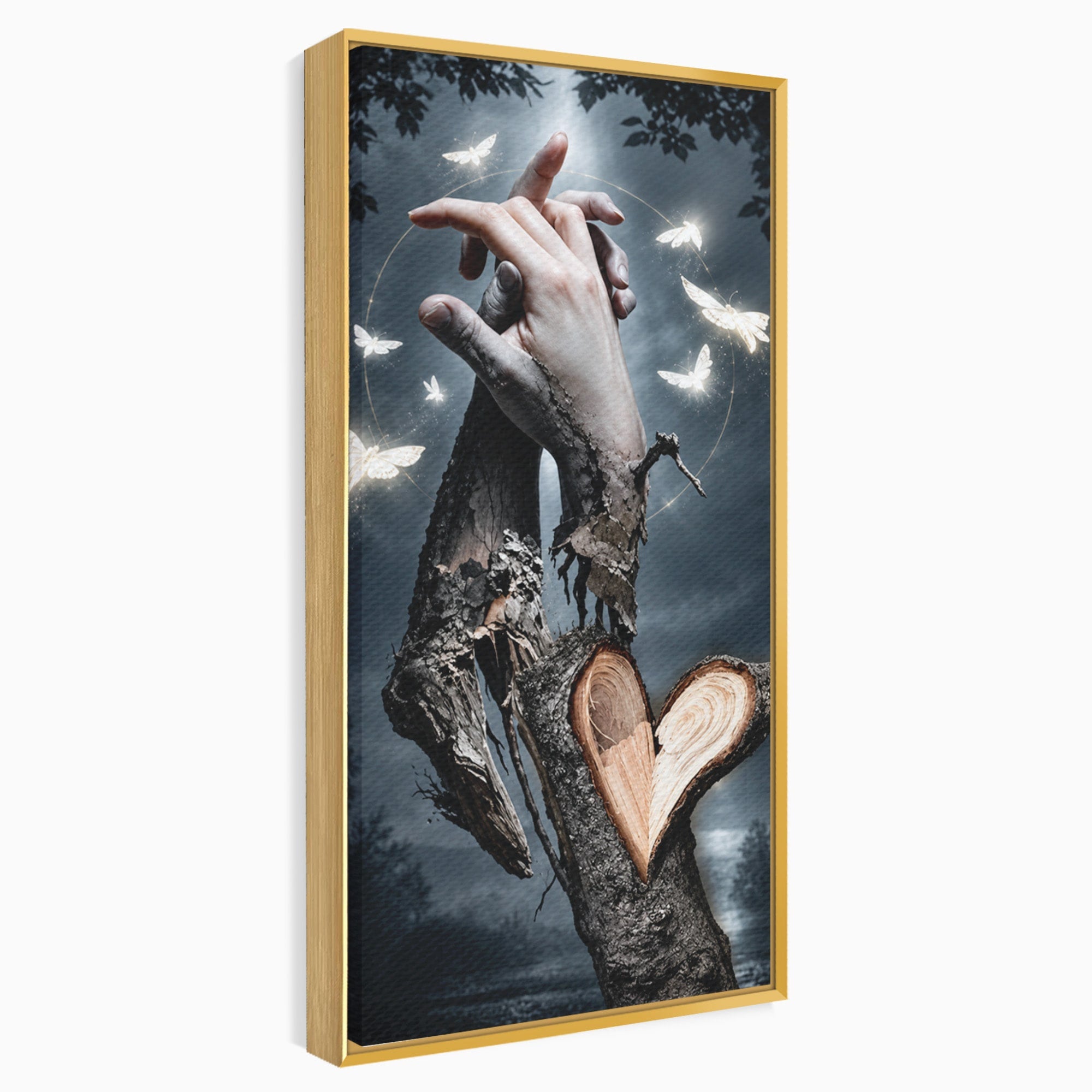 Tablou Canvas Premium LuxCanva® U1002, Imbratisarea Naturii, Maini, Fluturi, Natura, Magie, Living, Culori Vibrante