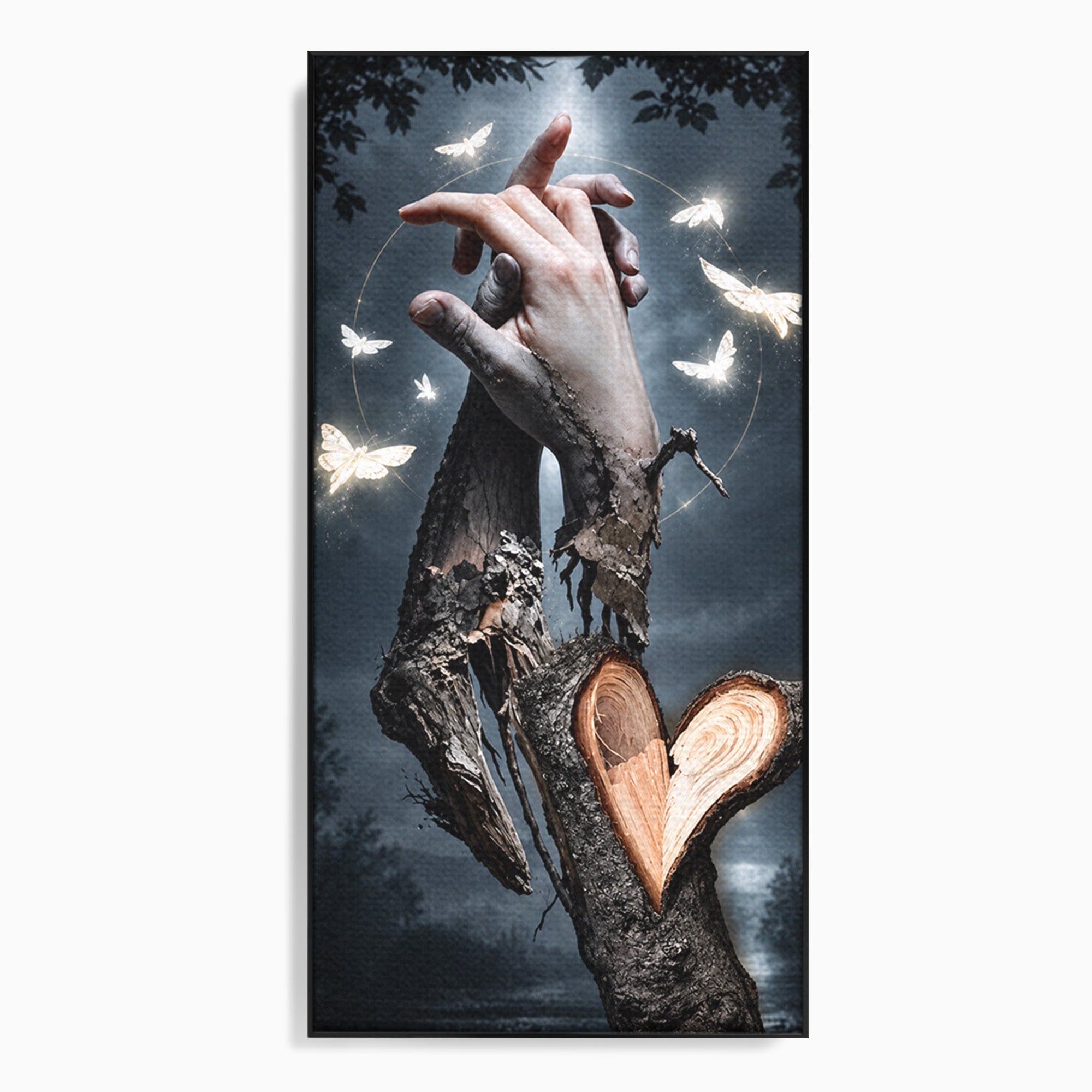 Tablou Canvas Premium LuxCanva® U1002, Imbratisarea Naturii, Maini, Fluturi, Natura, Magie, Living, Culori Vibrante