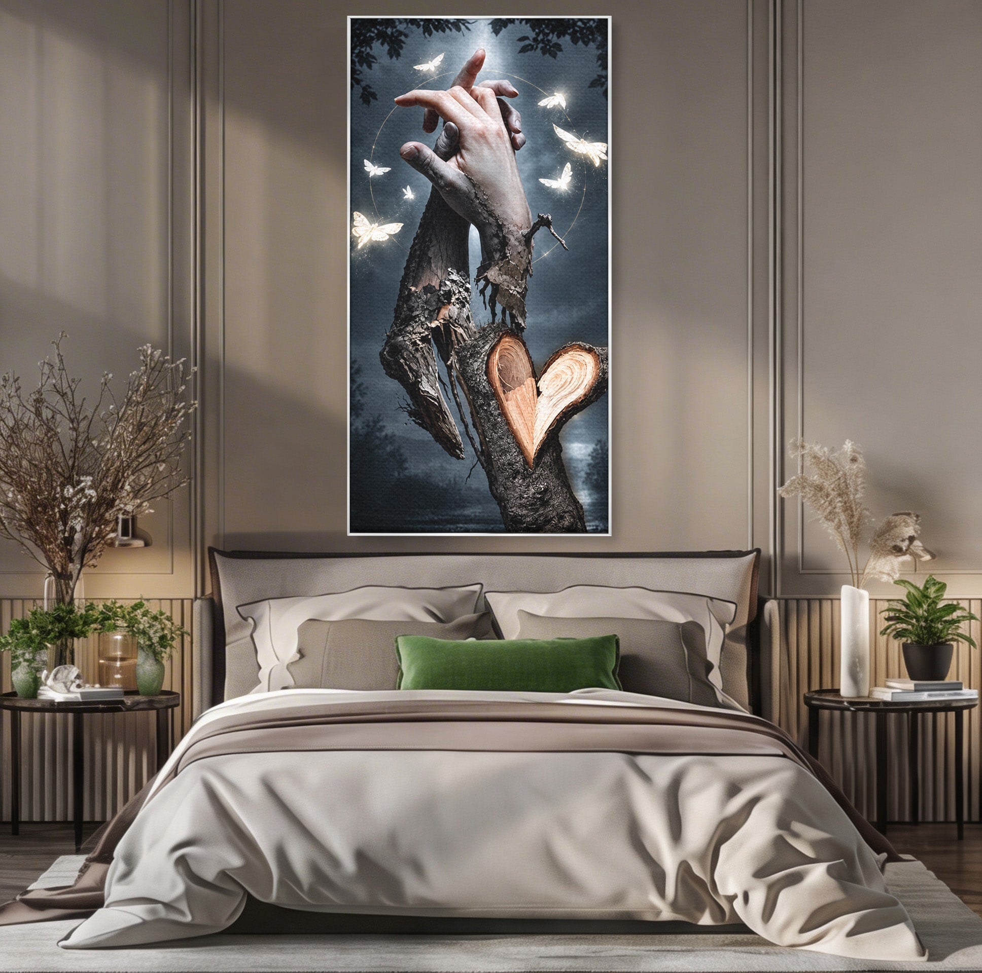 Tablou Canvas Premium LuxCanva® U1002, Imbratisarea Naturii, Maini, Fluturi, Natura, Magie, Living, Culori Vibrante