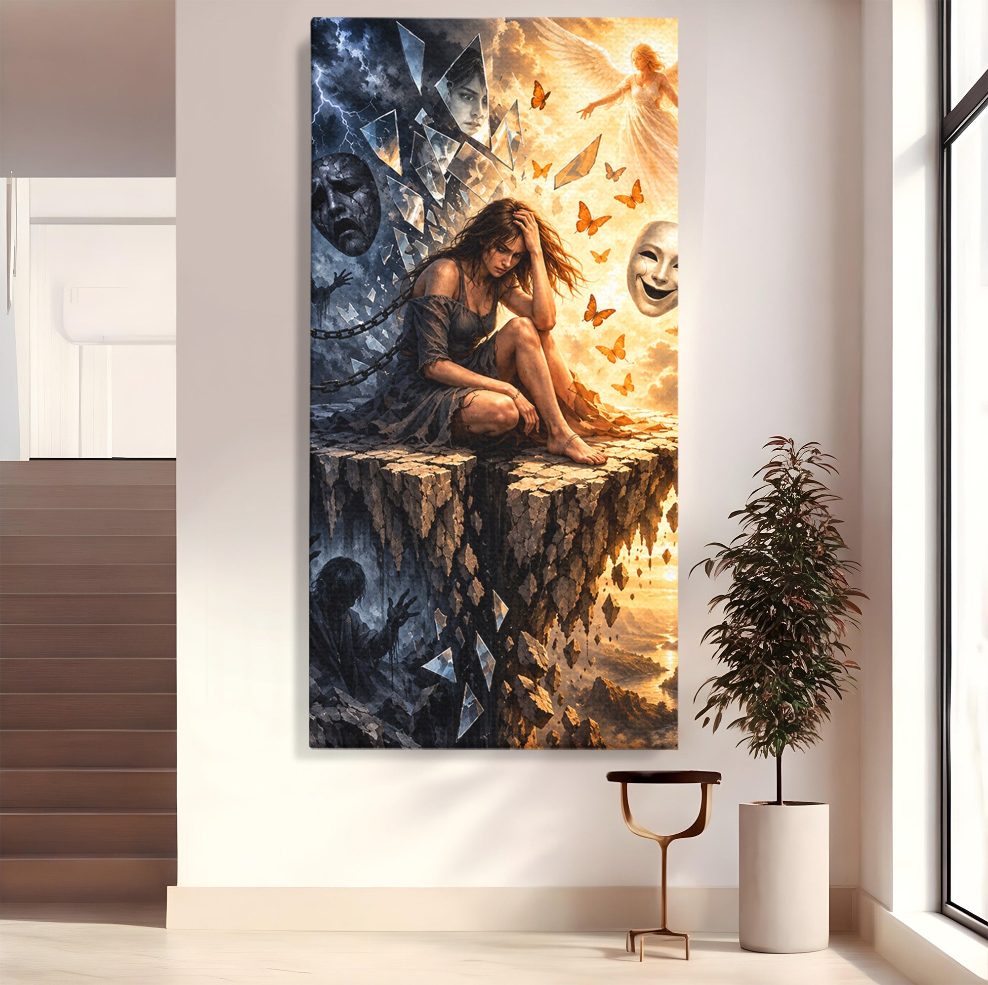 Tablou Canvas Premium LuxCanva® U1003, Reflectii Interioare, Reflectie, Fantezie, Emotii, Inger, Living, Culori Vibrante