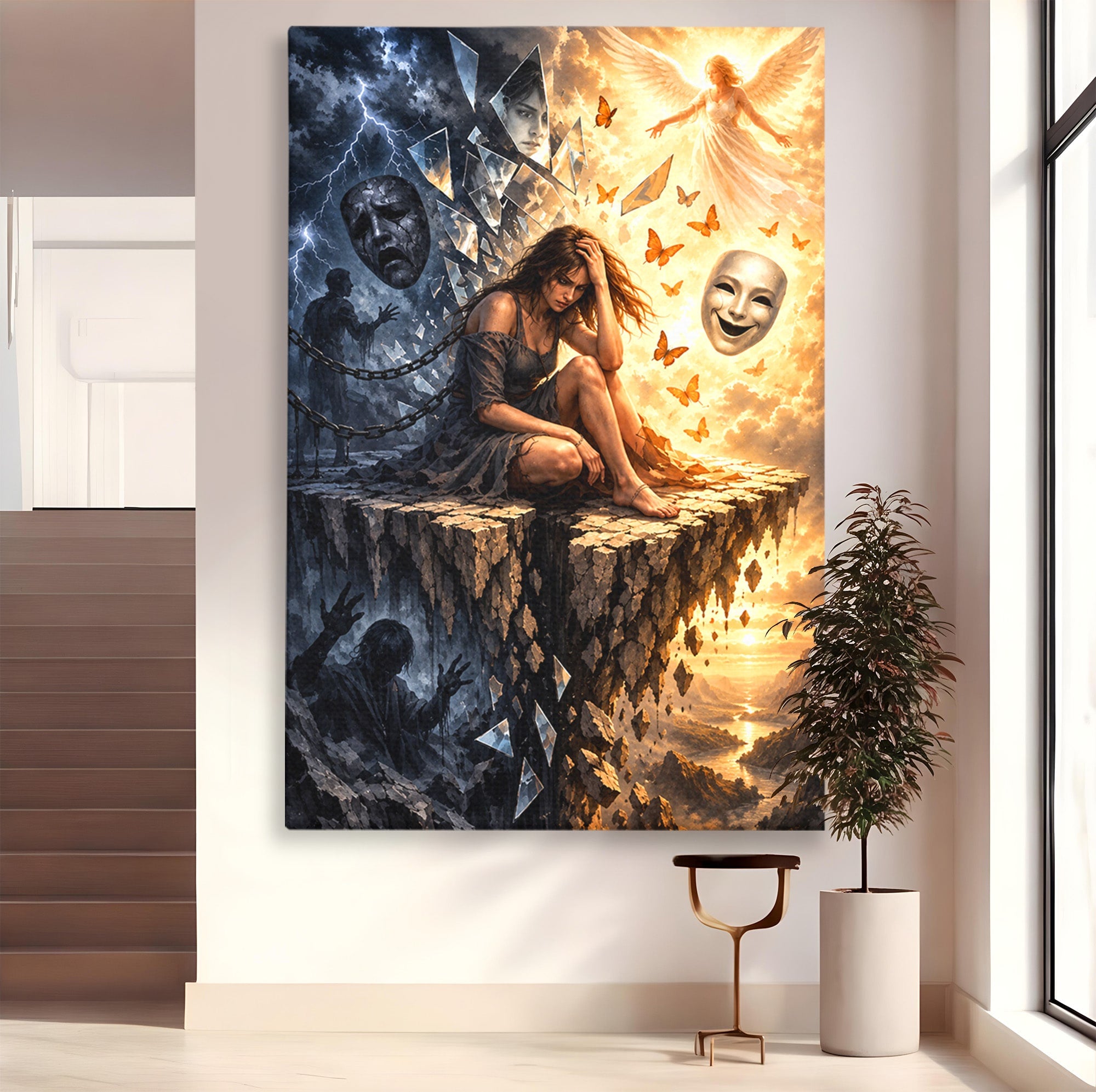 Tablou Canvas Premium LuxCanva® U1003, Reflectii Interioare, Reflectie, Fantezie, Emotii, Inger, Living, Culori Vibrante