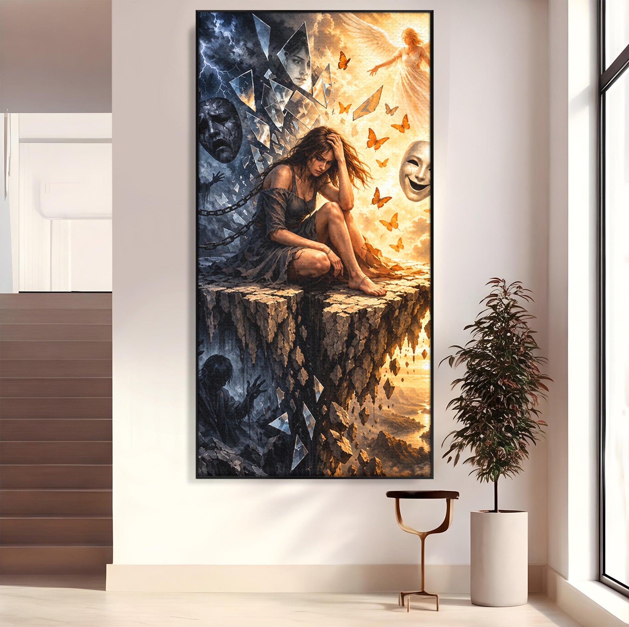 Tablou Canvas Premium LuxCanva® U1003, Reflectii Interioare, Reflectie, Fantezie, Emotii, Inger, Living, Culori Vibrante