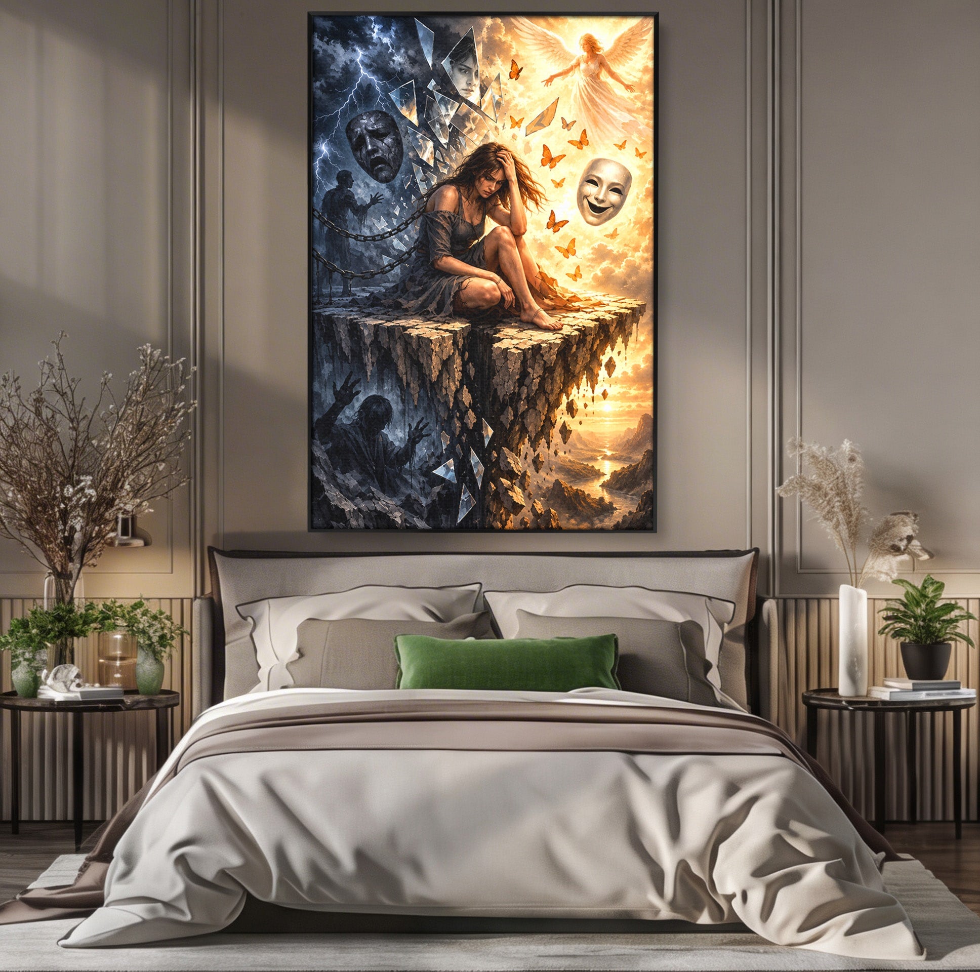 Tablou Canvas Premium LuxCanva® U1003, Reflectii Interioare, Reflectie, Fantezie, Emotii, Inger, Living, Culori Vibrante