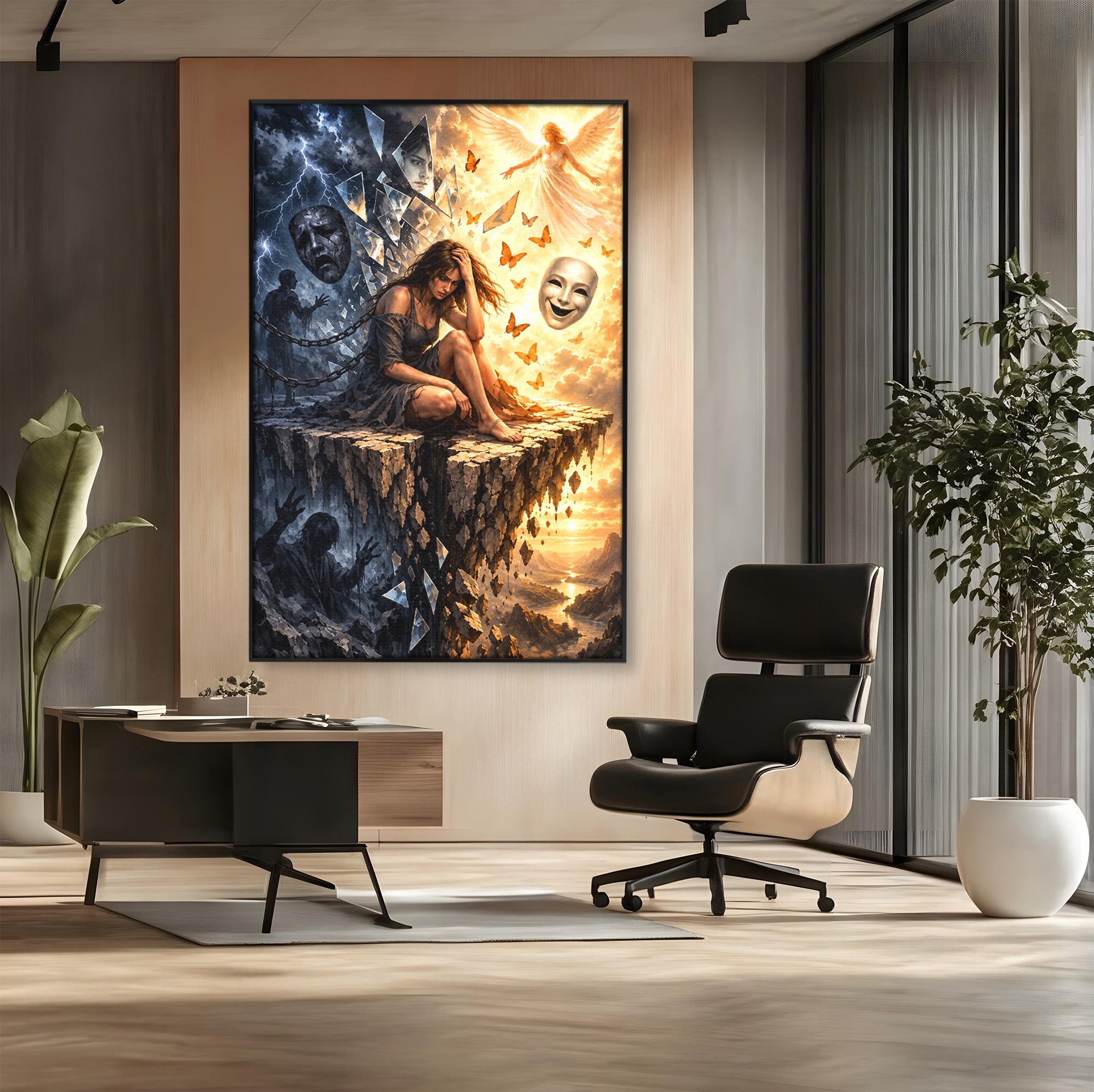 Tablou Canvas Premium LuxCanva® U1003, Reflectii Interioare, Reflectie, Fantezie, Emotii, Inger, Living, Culori Vibrante