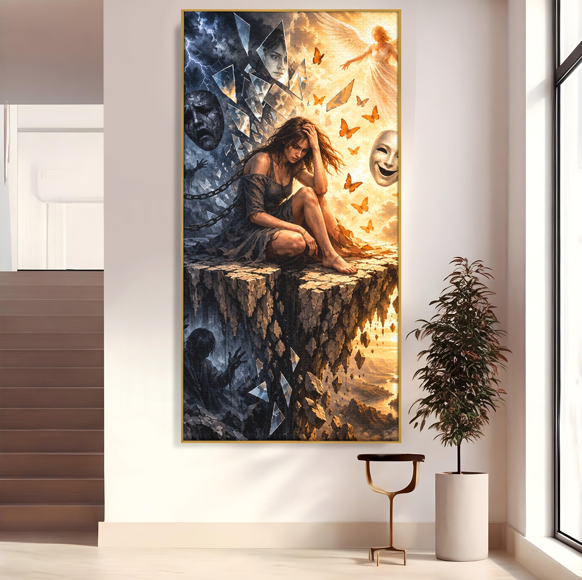 Tablou Canvas Premium LuxCanva® U1003, Reflectii Interioare, Reflectie, Fantezie, Emotii, Inger, Living, Culori Vibrante