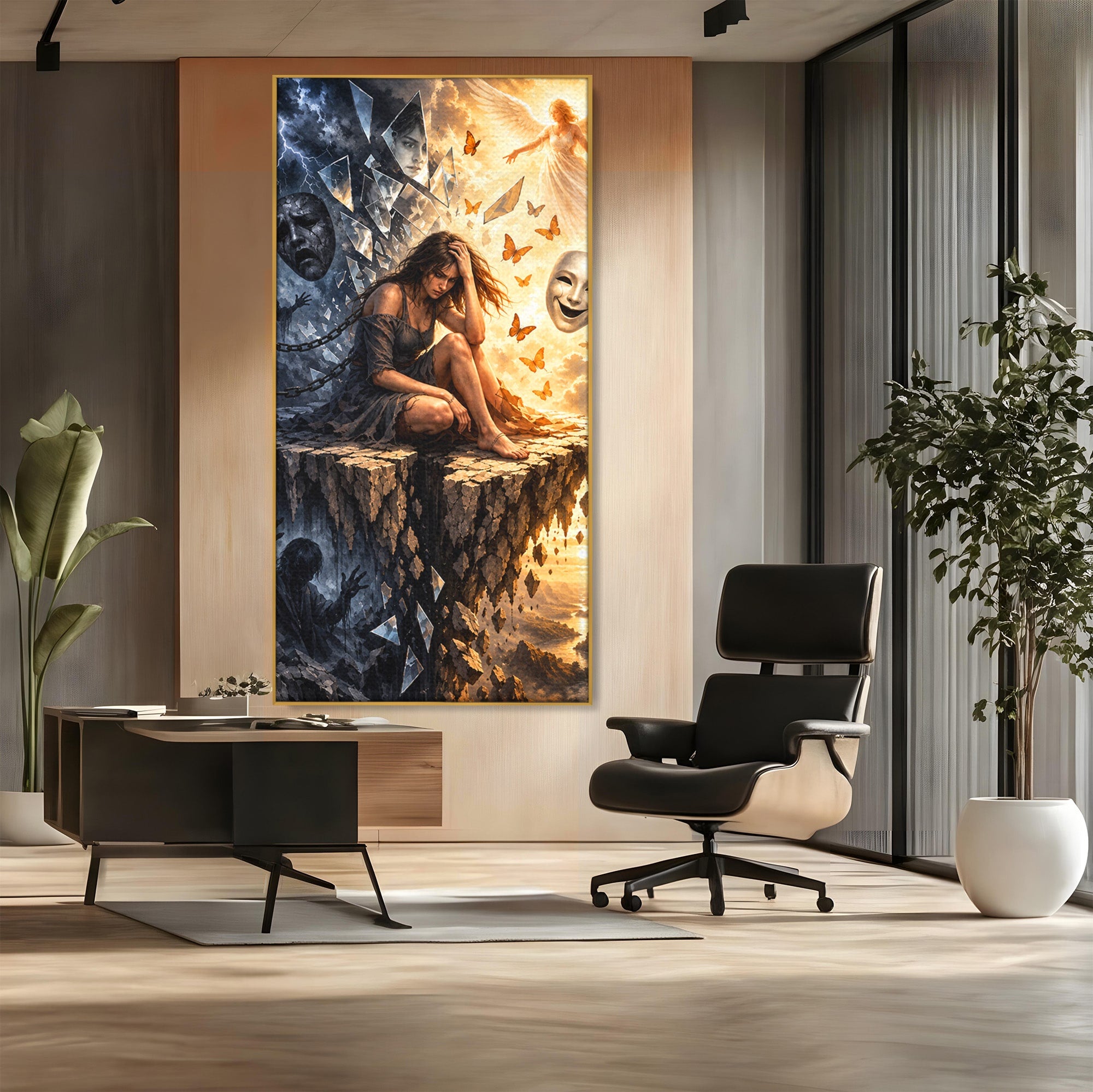 Tablou Canvas Premium LuxCanva® U1003, Reflectii Interioare, Reflectie, Fantezie, Emotii, Inger, Living, Culori Vibrante
