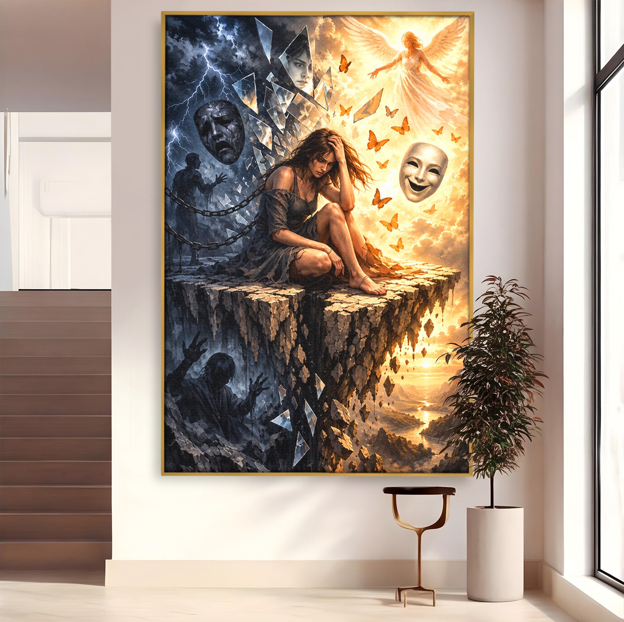 Tablou Canvas Premium LuxCanva® U1003, Reflectii Interioare, Reflectie, Fantezie, Emotii, Inger, Living, Culori Vibrante