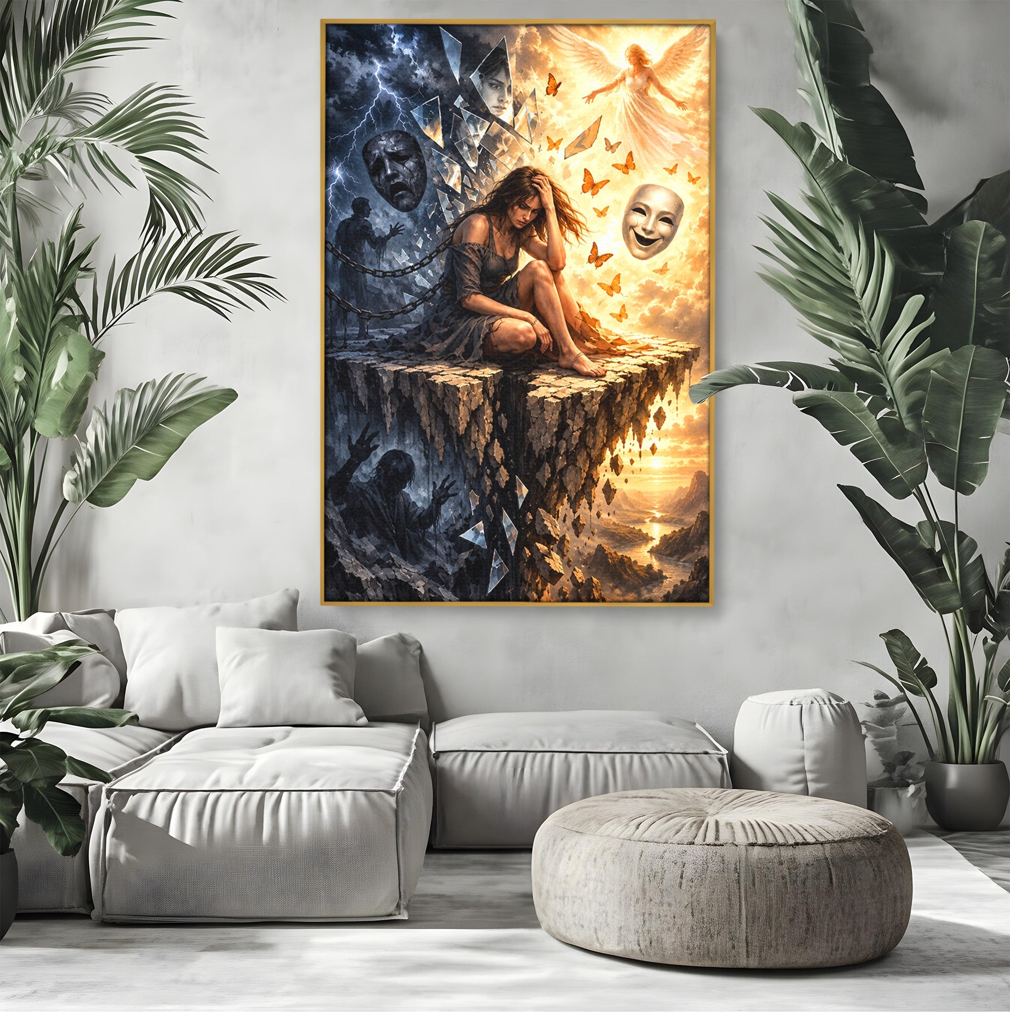 Tablou Canvas Premium LuxCanva® U1003, Reflectii Interioare, Reflectie, Fantezie, Emotii, Inger, Living, Culori Vibrante