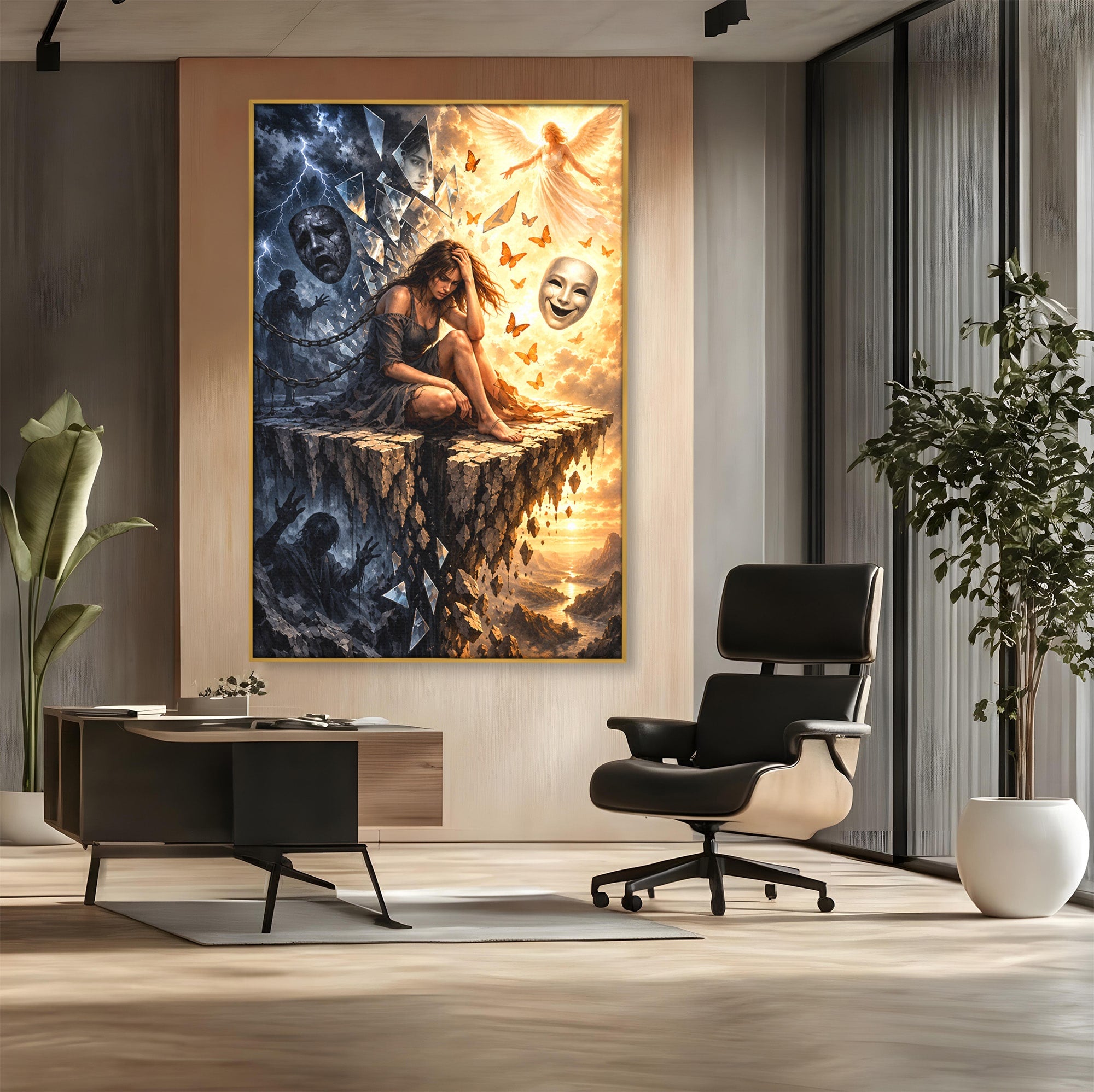 Tablou Canvas Premium LuxCanva® U1003, Reflectii Interioare, Reflectie, Fantezie, Emotii, Inger, Living, Culori Vibrante