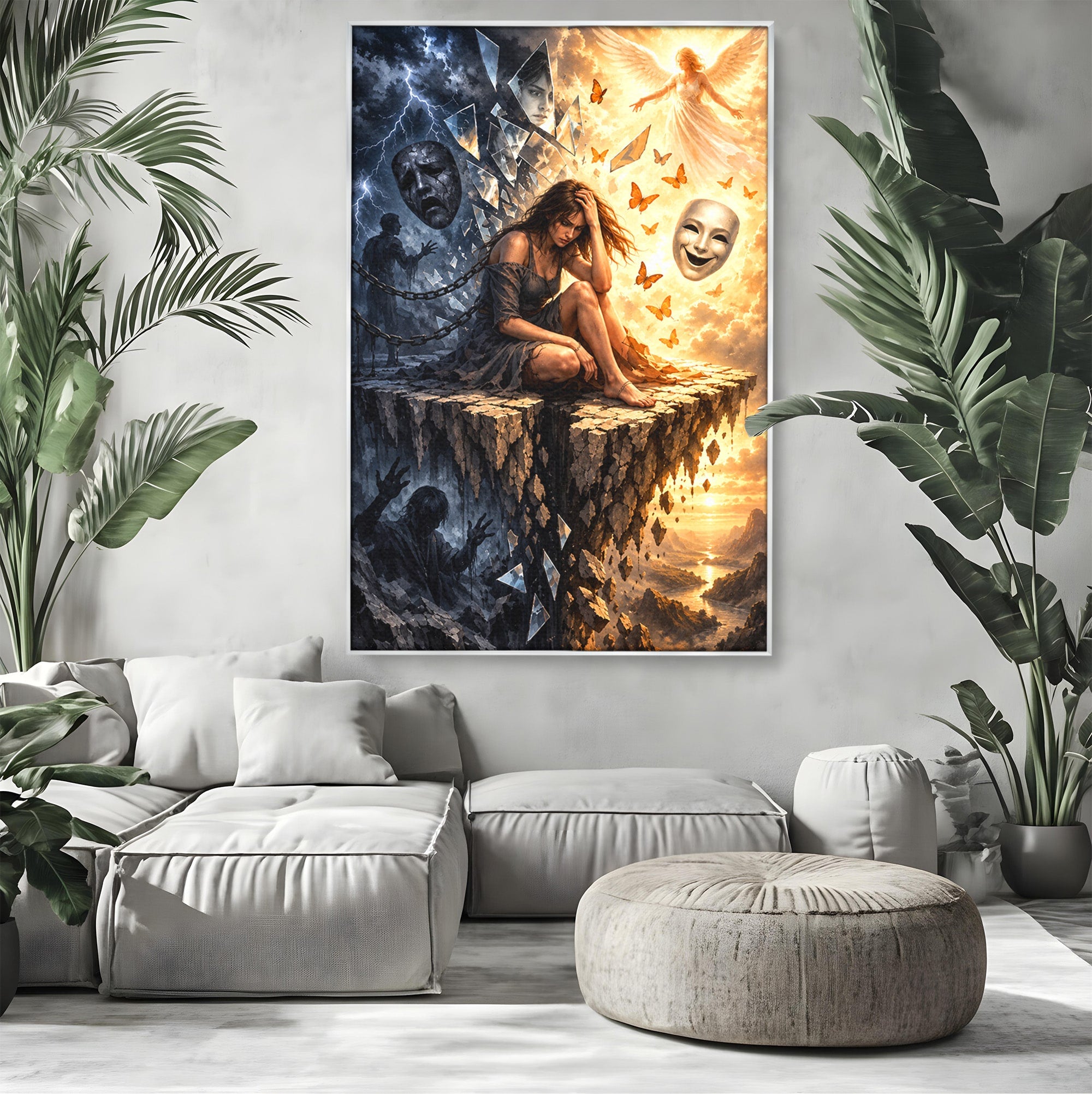 Tablou Canvas Premium LuxCanva® U1003, Reflectii Interioare, Reflectie, Fantezie, Emotii, Inger, Living, Culori Vibrante