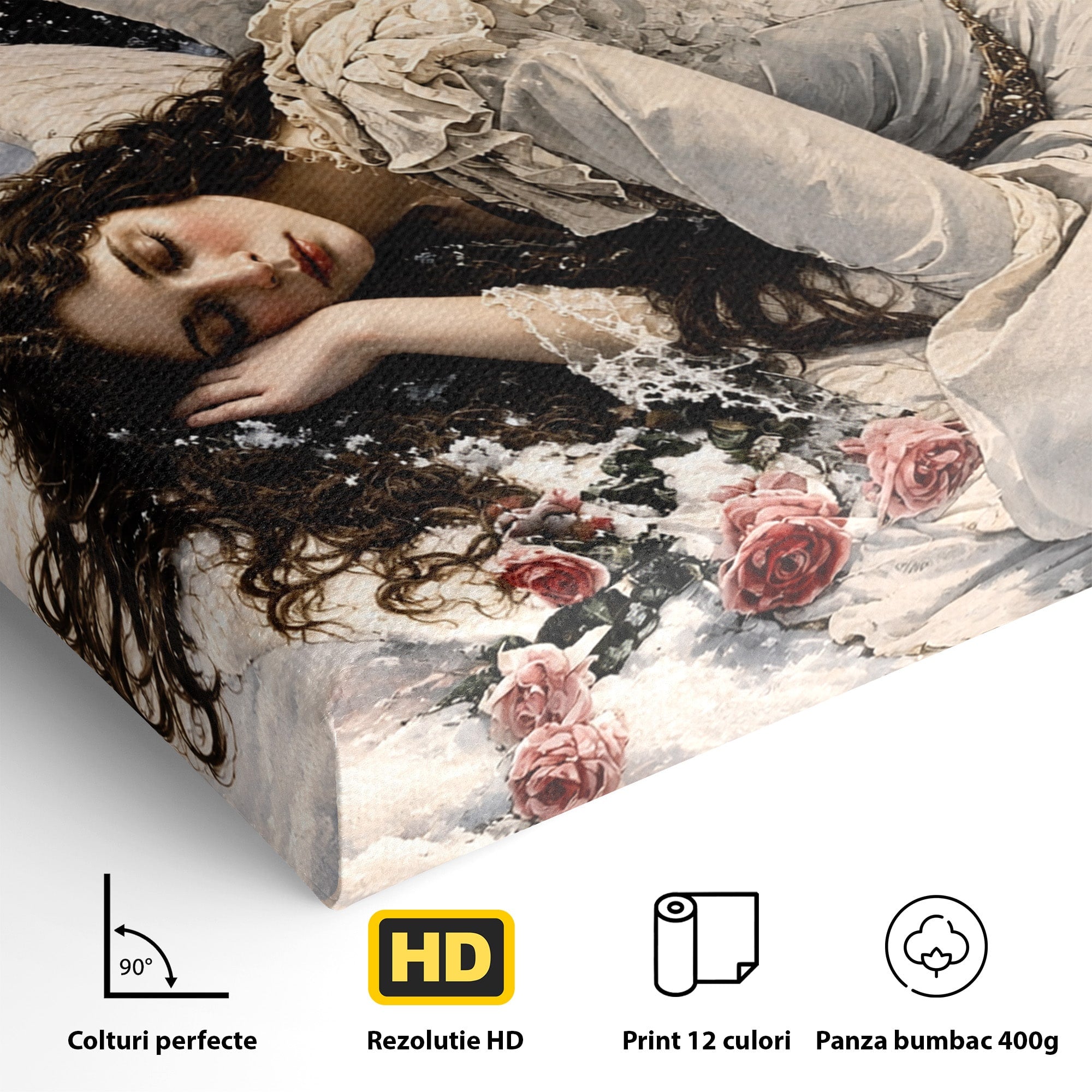 Tablou Canvas Premium LuxCanva® U1006, Ingerul Somnoros, Inger, Iarna, Visare, Noapte, Peisaj, Living, Dormitor, Culori Vibrante