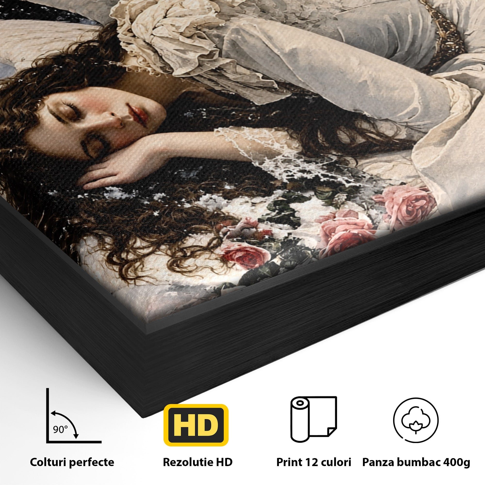 Tablou Canvas Premium LuxCanva® U1006, Ingerul Somnoros, Inger, Iarna, Visare, Noapte, Peisaj, Living, Dormitor, Culori Vibrante