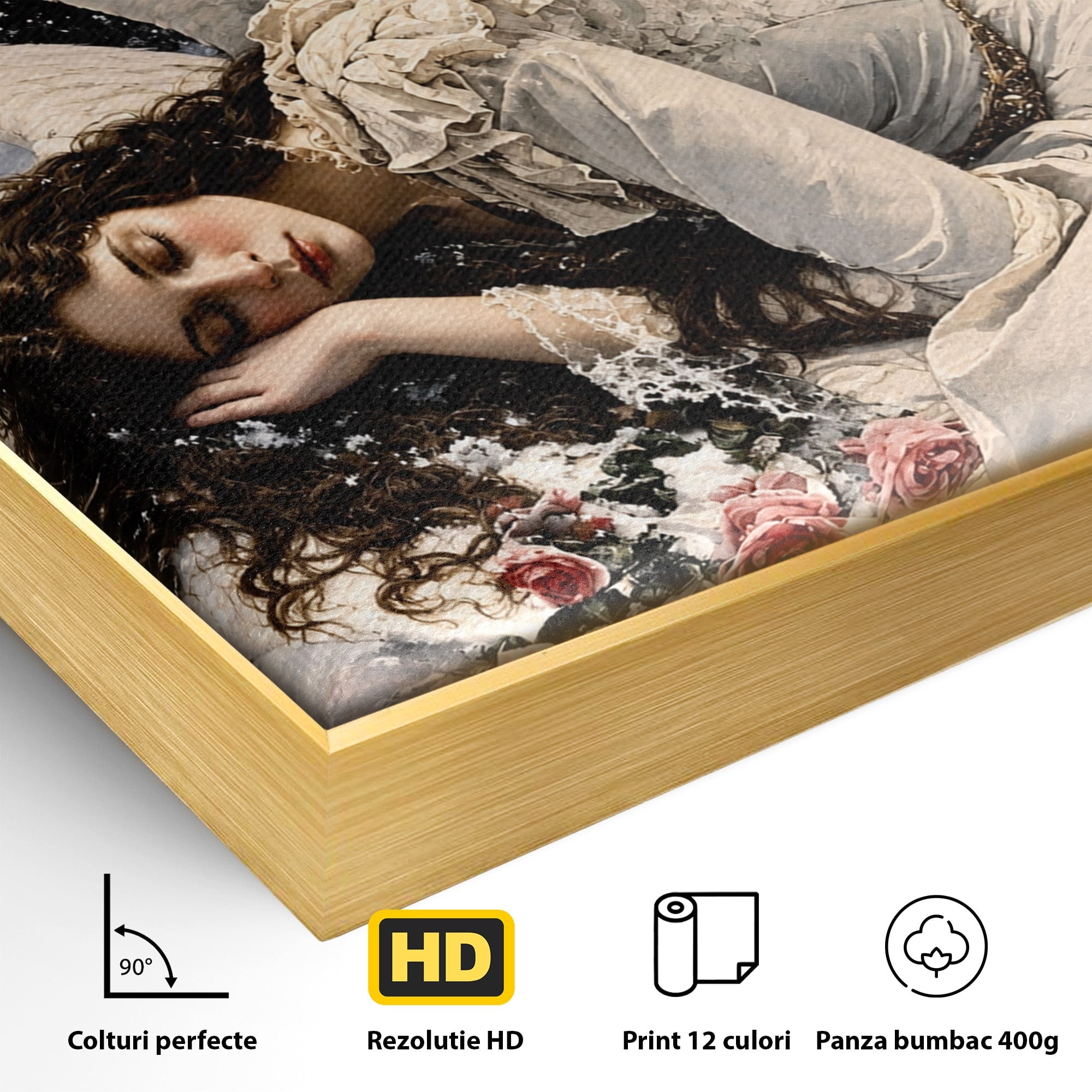 Tablou Canvas Premium LuxCanva® U1006, Ingerul Somnoros, Inger, Iarna, Visare, Noapte, Peisaj, Living, Dormitor, Culori Vibrante