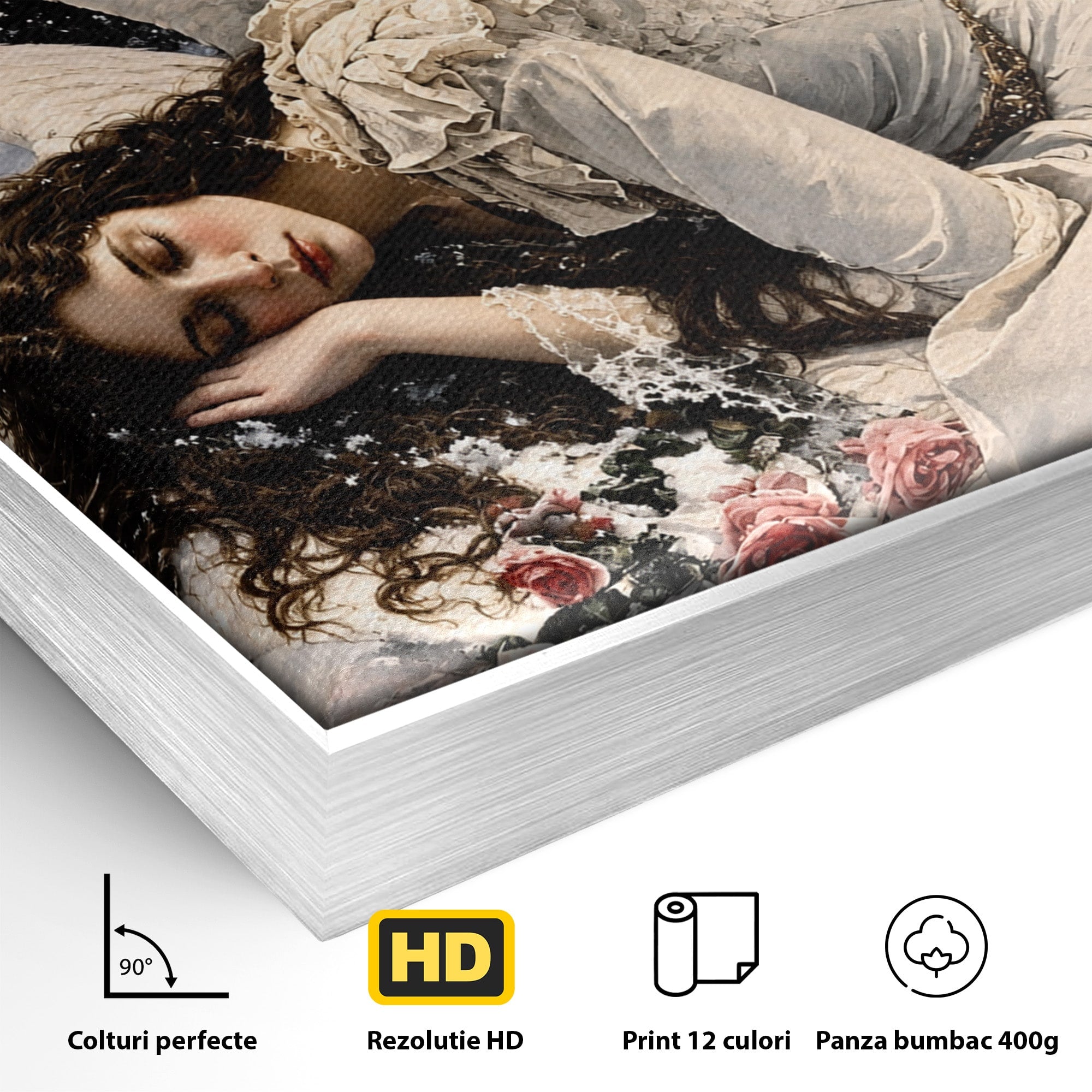 Tablou Canvas Premium LuxCanva® U1006, Ingerul Somnoros, Inger, Iarna, Visare, Noapte, Peisaj, Living, Dormitor, Culori Vibrante