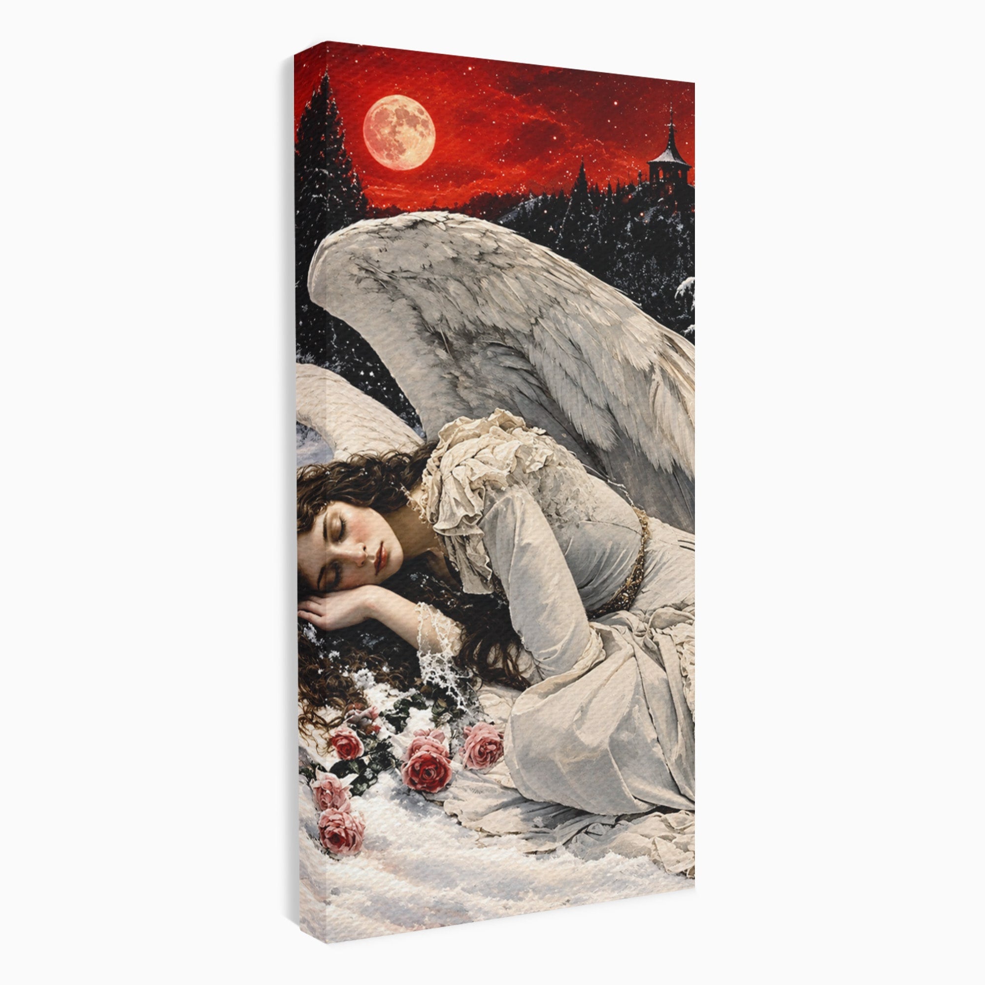 Tablou Canvas Premium LuxCanva® U1006, Ingerul Somnoros, Inger, Iarna, Visare, Noapte, Peisaj, Living, Dormitor, Culori Vibrante