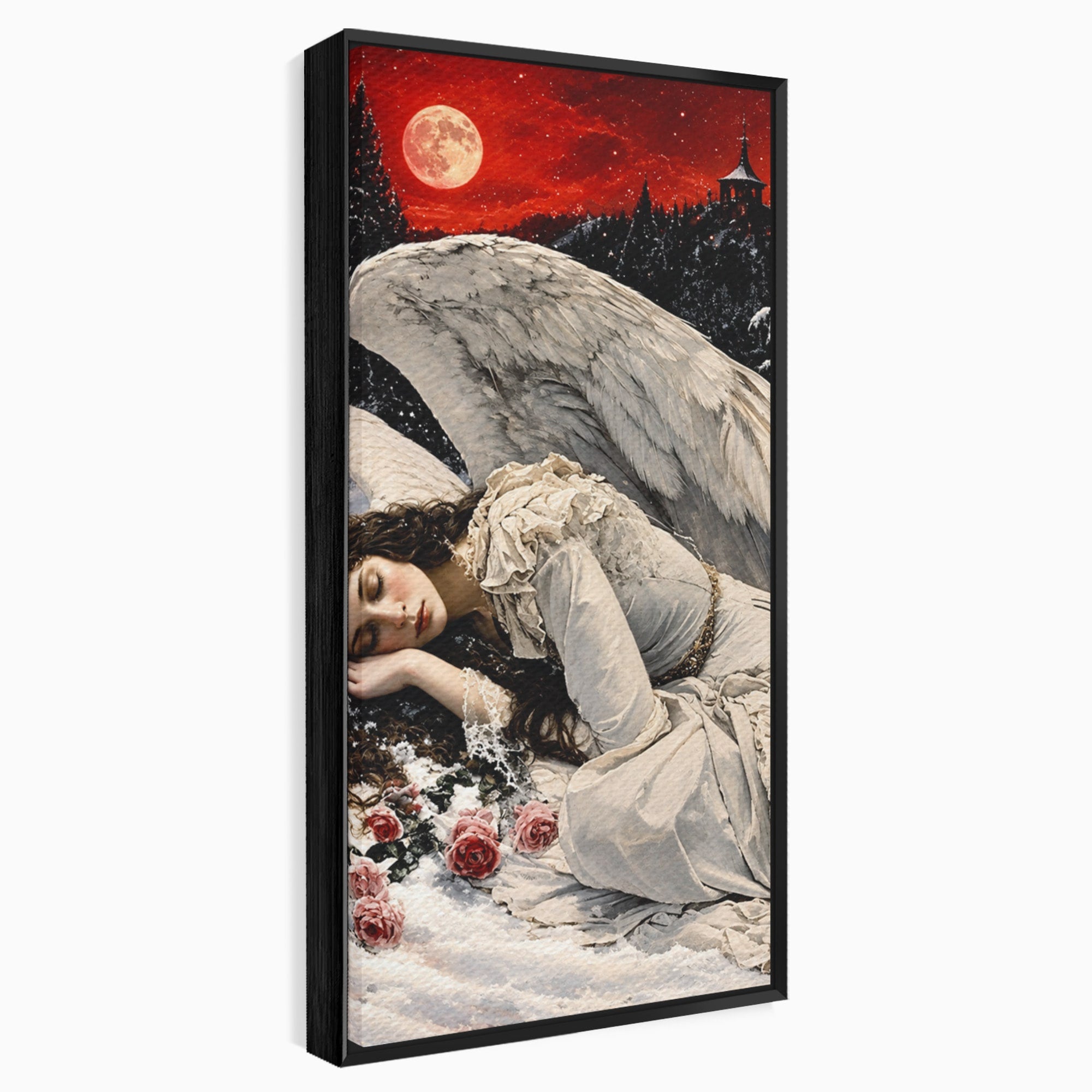 Tablou Canvas Premium LuxCanva® U1006, Ingerul Somnoros, Inger, Iarna, Visare, Noapte, Peisaj, Living, Dormitor, Culori Vibrante