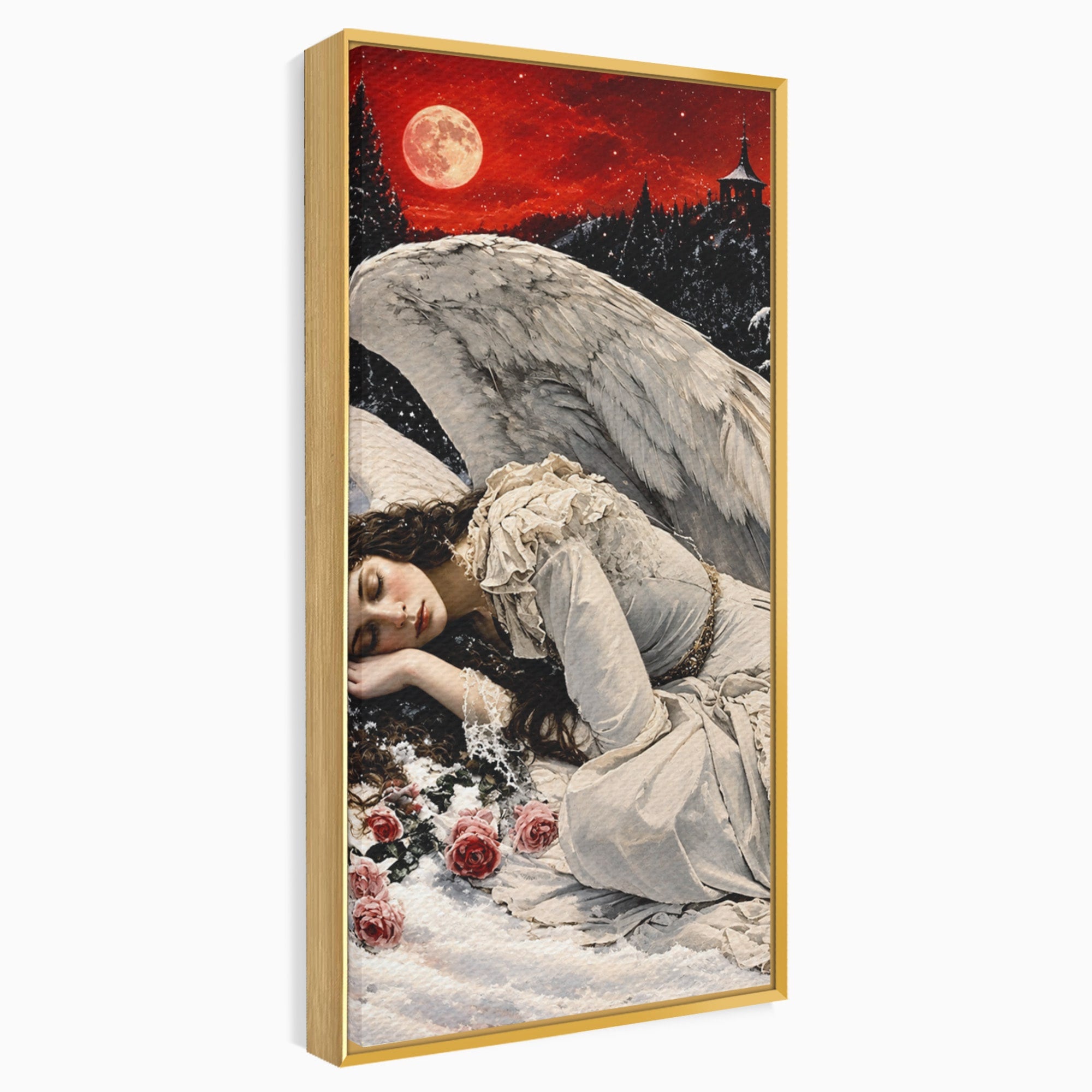 Tablou Canvas Premium LuxCanva® U1006, Ingerul Somnoros, Inger, Iarna, Visare, Noapte, Peisaj, Living, Dormitor, Culori Vibrante