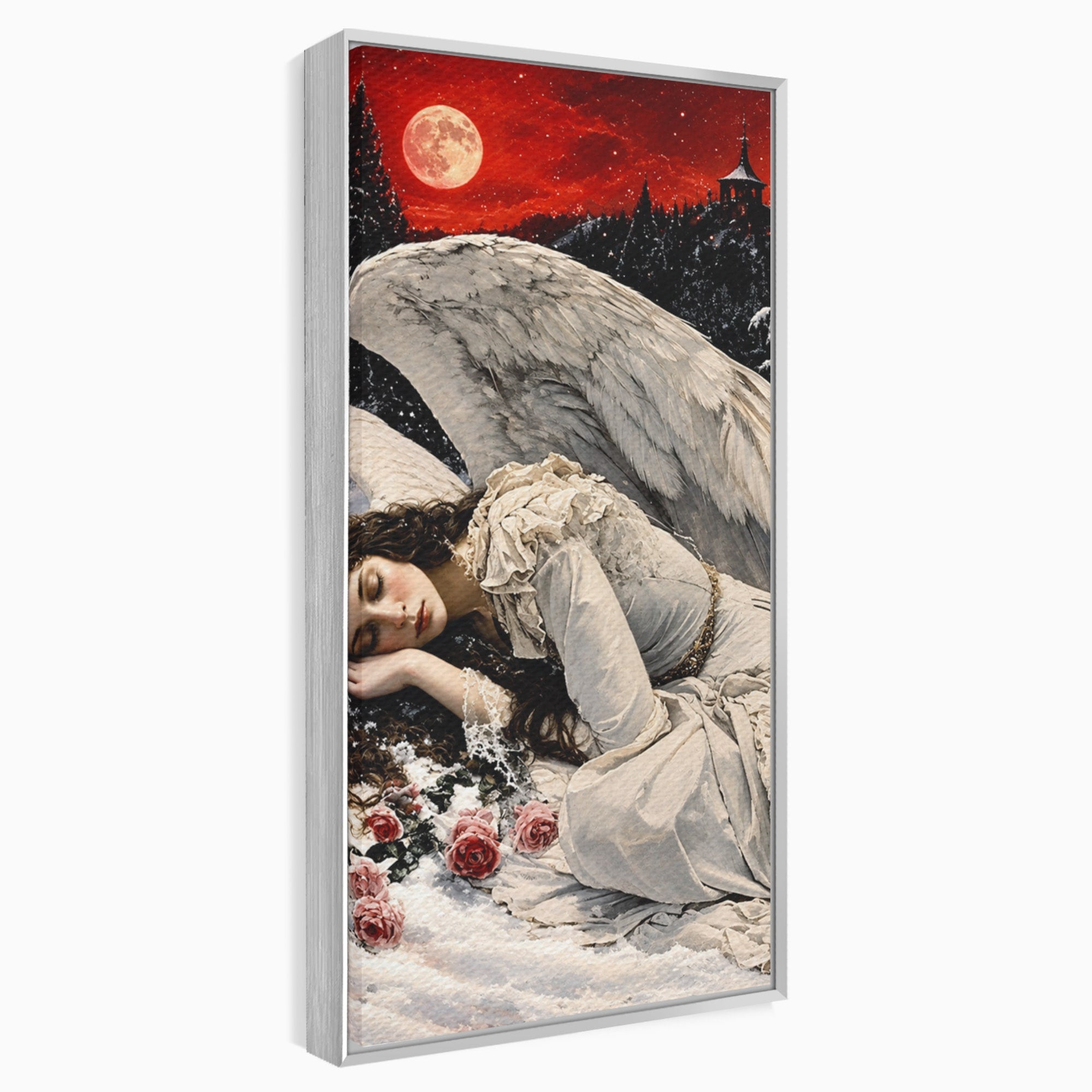 Tablou Canvas Premium LuxCanva® U1006, Ingerul Somnoros, Inger, Iarna, Visare, Noapte, Peisaj, Living, Dormitor, Culori Vibrante