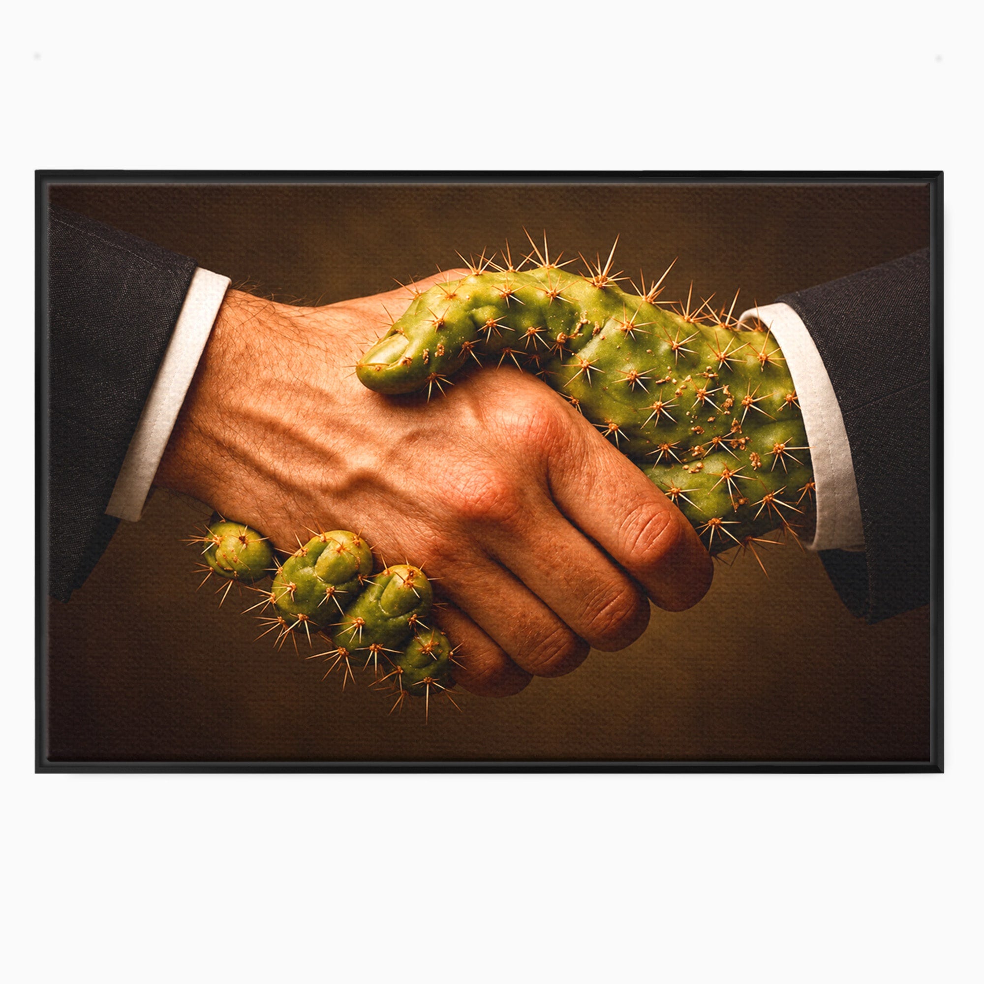 Tablou Canvas Premium LuxCanva® U1008, Strangere De Mana , Cactus, Conceptual, Business, Provocare, Birou, Culori Vibrante