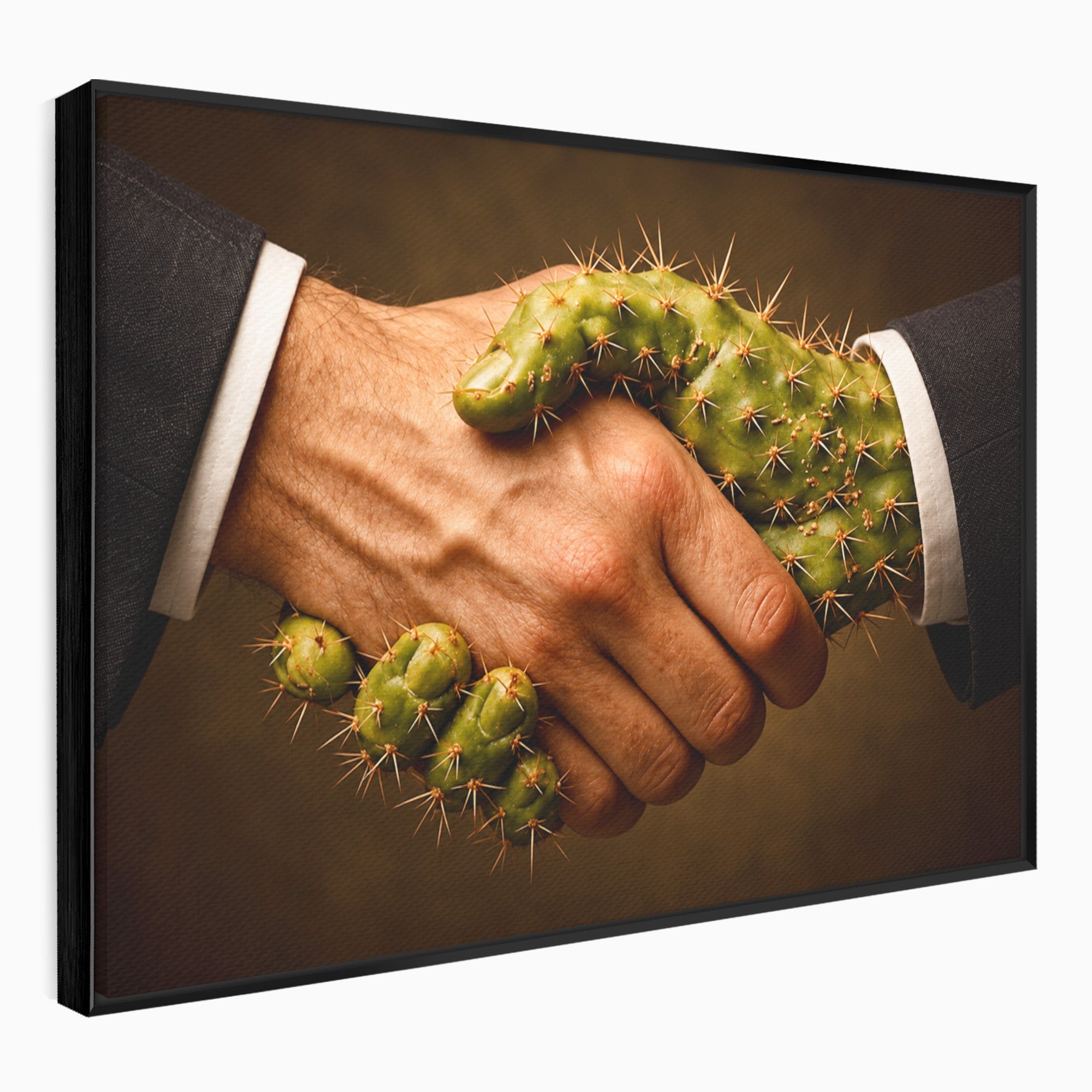 Tablou Canvas Premium LuxCanva® U1008, Strangere De Mana , Cactus, Conceptual, Business, Provocare, Birou, Culori Vibrante