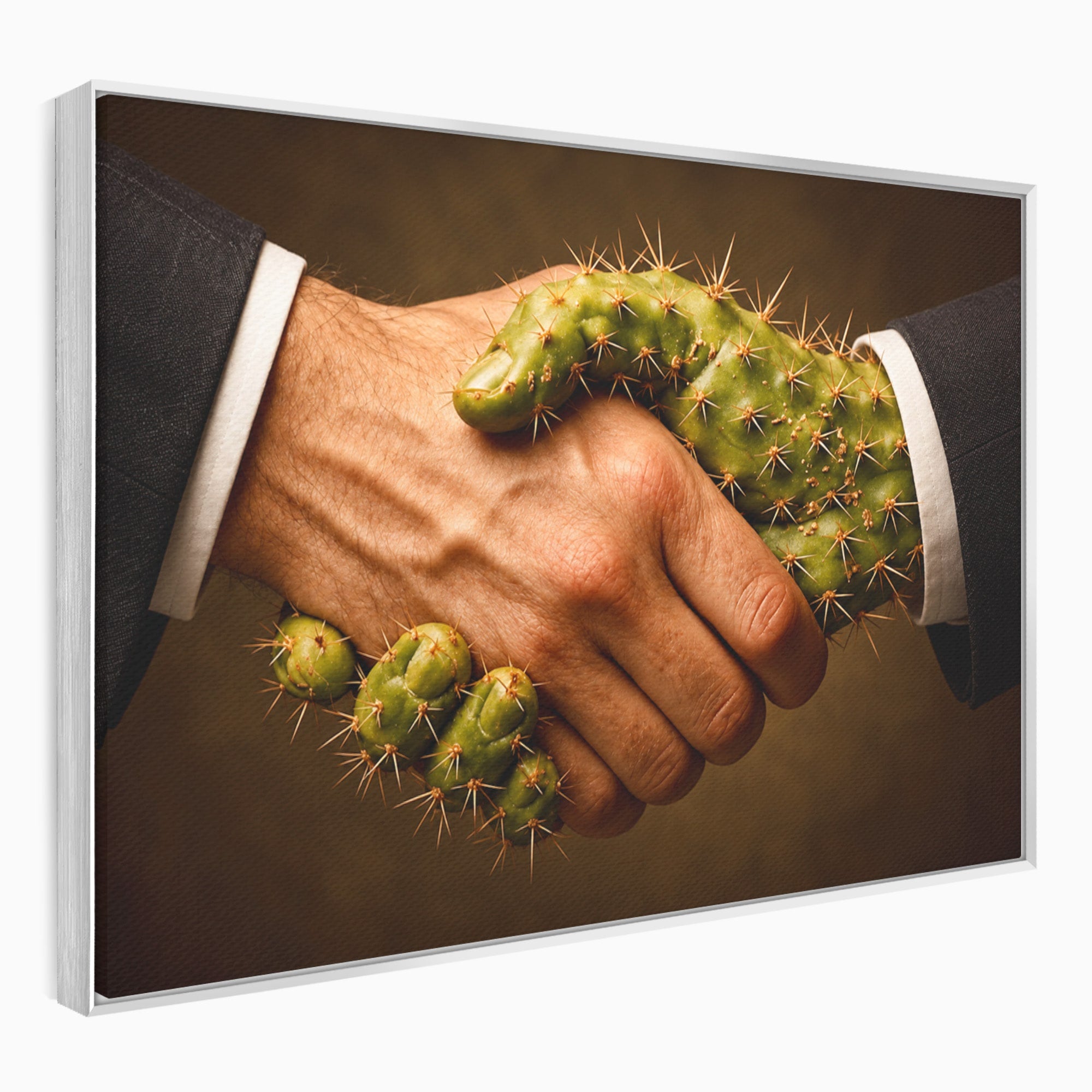 Tablou Canvas Premium LuxCanva® U1008, Strangere De Mana , Cactus, Conceptual, Business, Provocare, Birou, Culori Vibrante