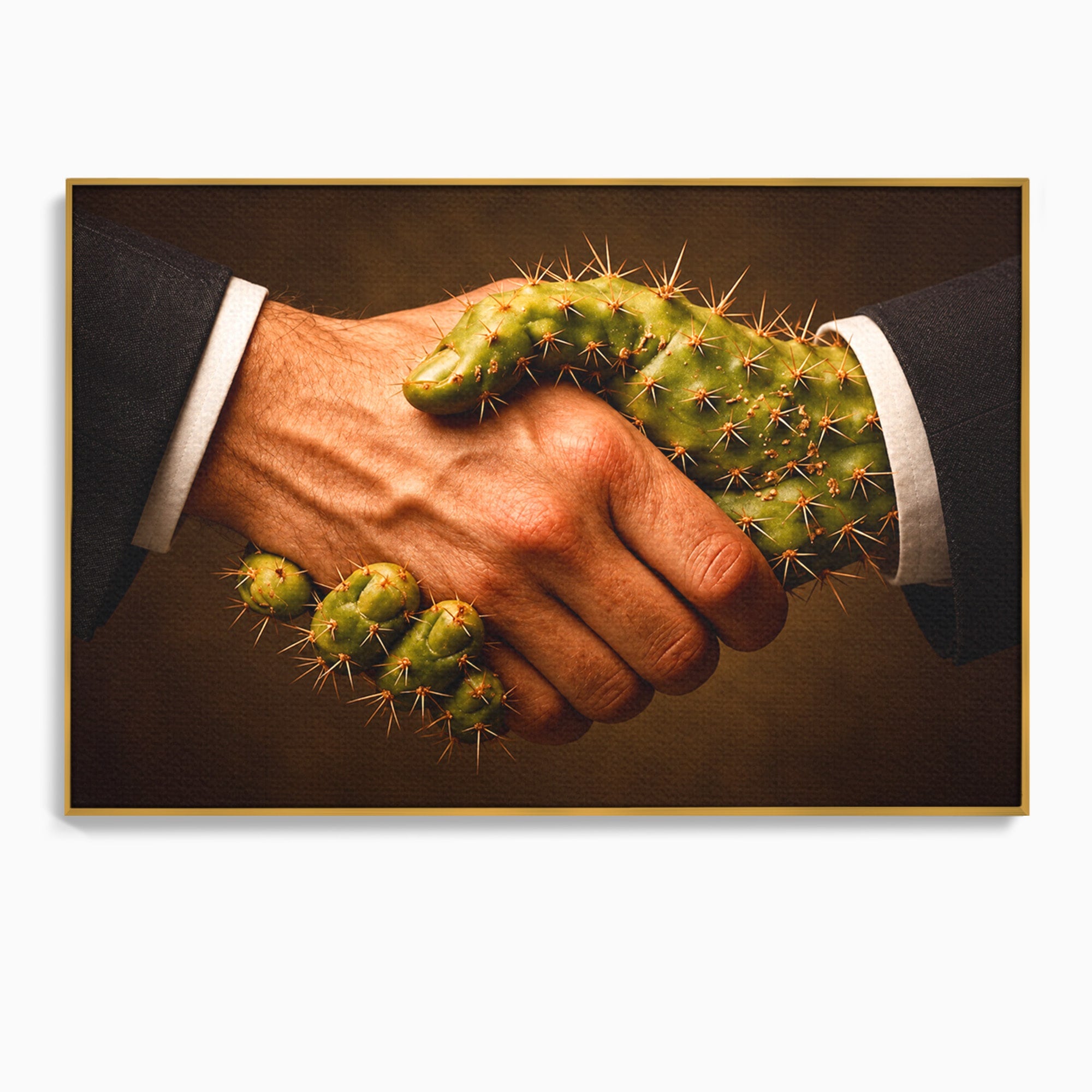 Tablou Canvas Premium LuxCanva® U1008, Strangere De Mana , Cactus, Conceptual, Business, Provocare, Birou, Culori Vibrante