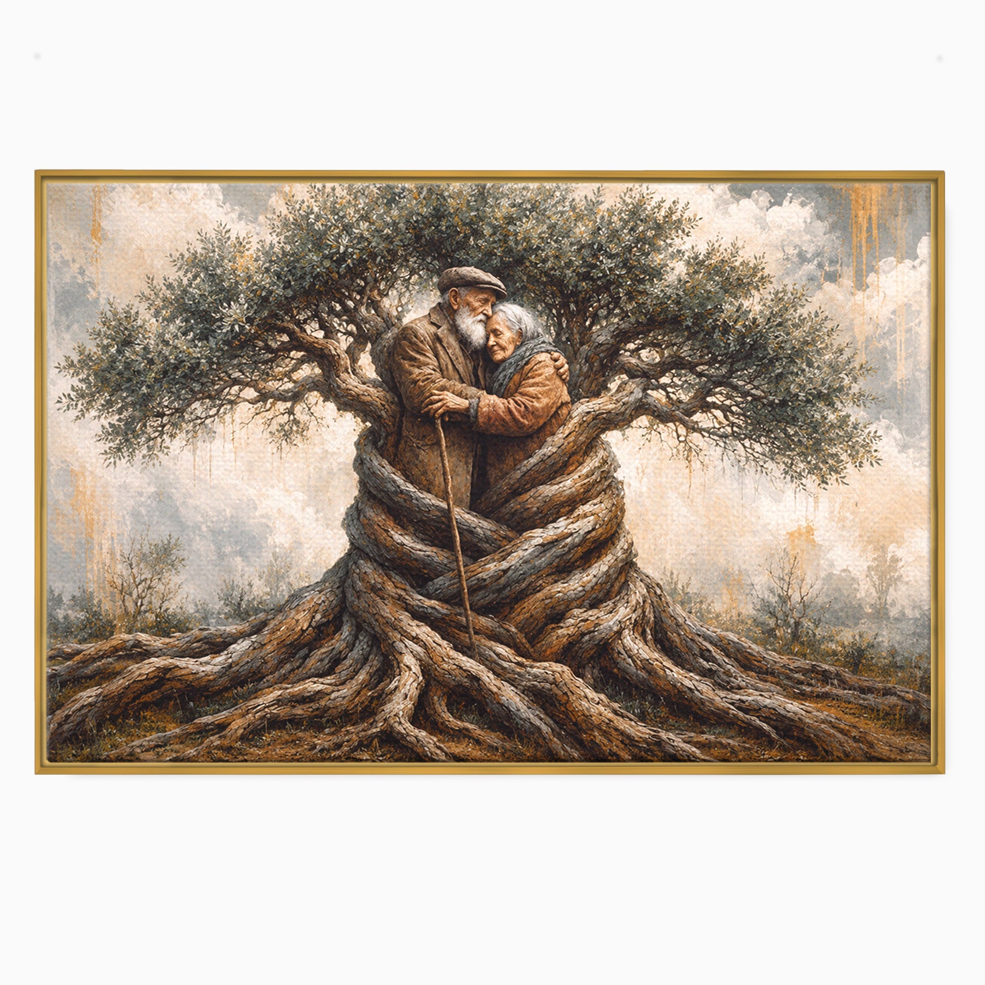 Tablou Canvas Premium LuxCanva® U1010, Imbratisarea Timpului, Batrani, Copac, Iubire, Timp, Natura, Living, Culori Vibrante