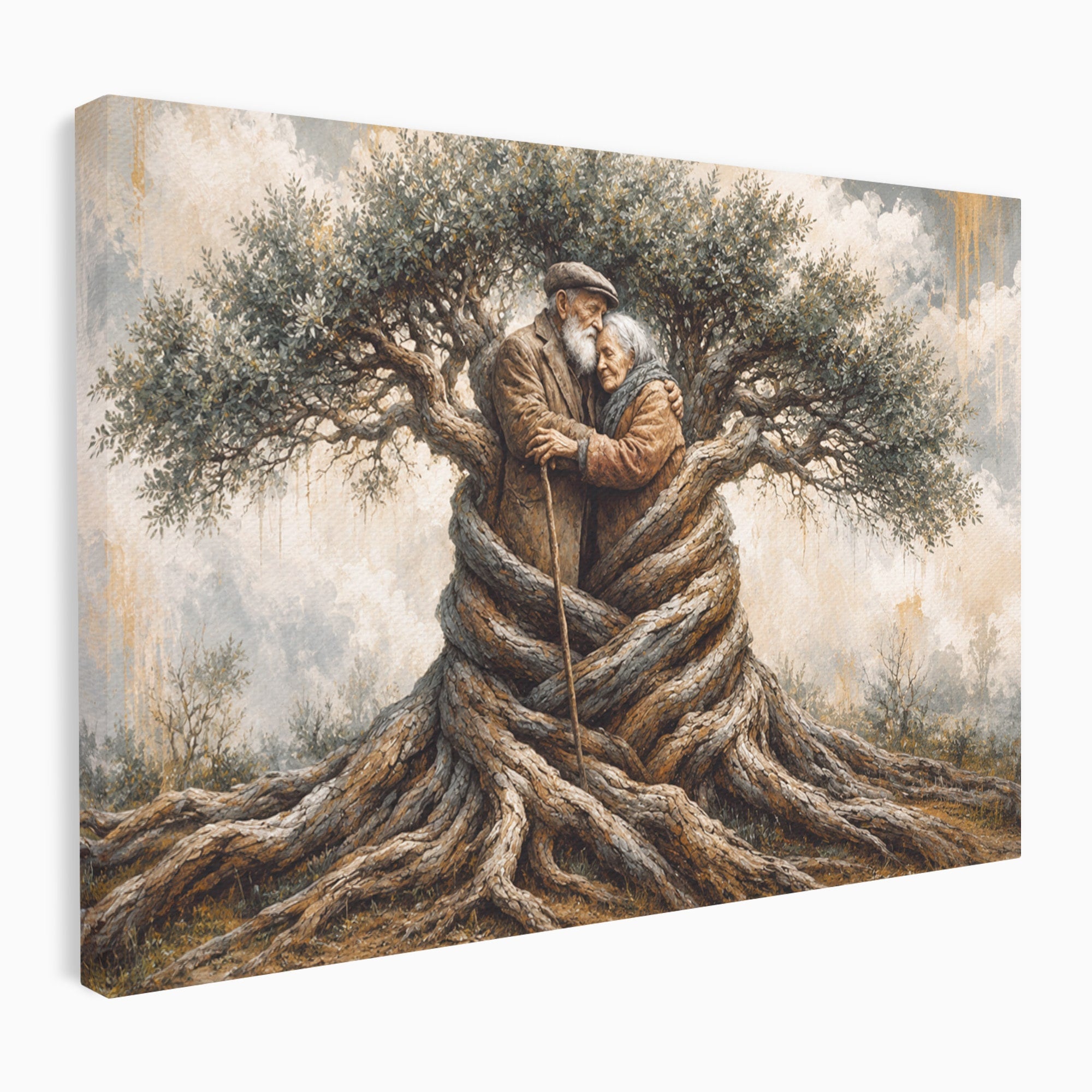 Tablou Canvas Premium LuxCanva® U1010, Imbratisarea Timpului, Batrani, Copac, Iubire, Timp, Natura, Living, Culori Vibrante