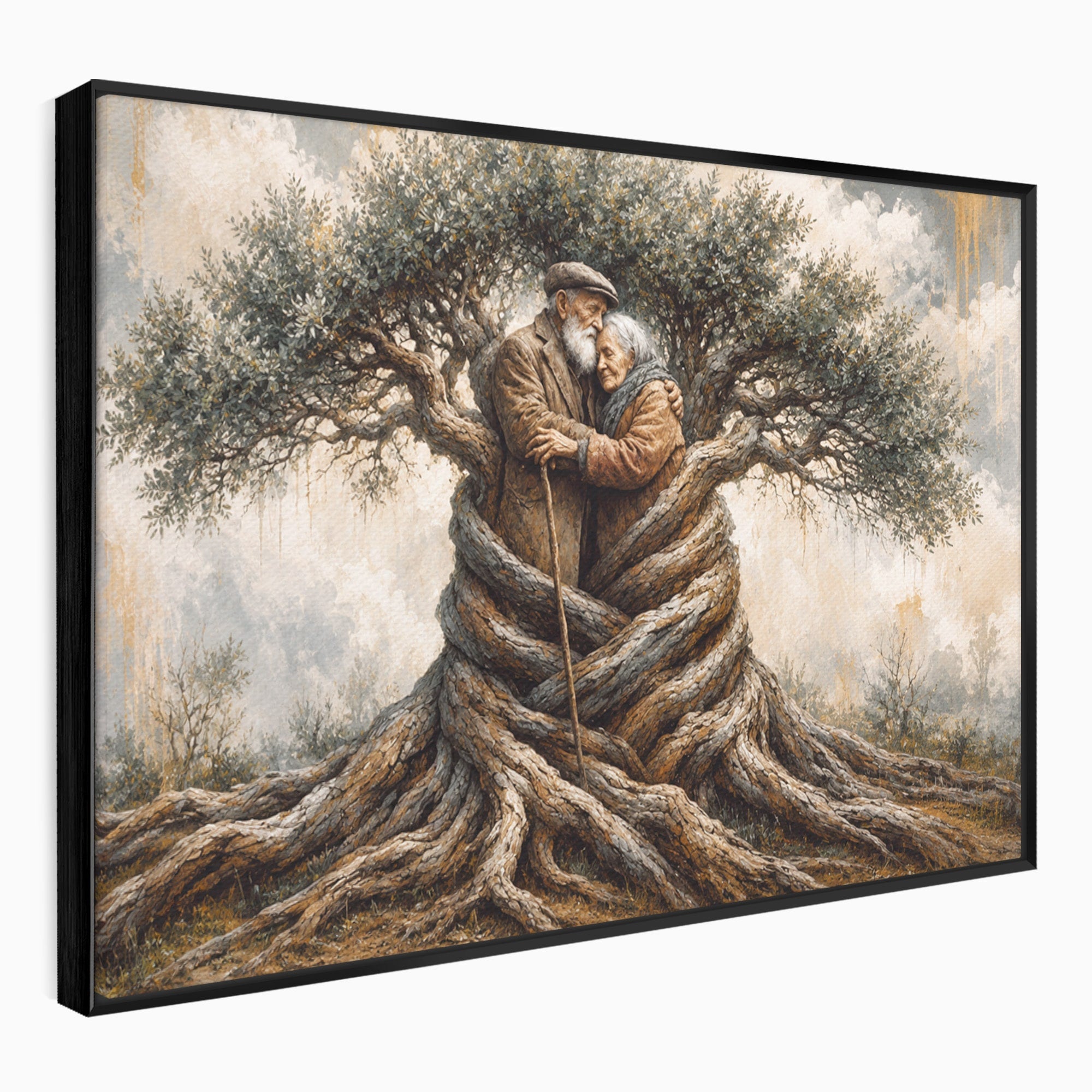 Tablou Canvas Premium LuxCanva® U1010, Imbratisarea Timpului, Batrani, Copac, Iubire, Timp, Natura, Living, Culori Vibrante