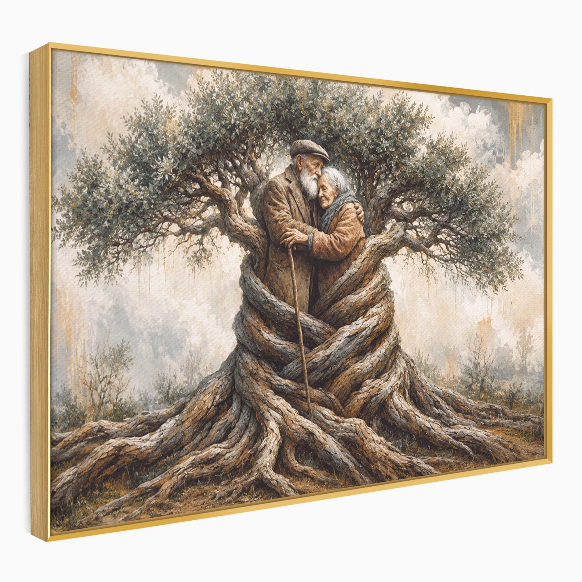 Tablou Canvas Premium LuxCanva® U1010, Imbratisarea Timpului, Batrani, Copac, Iubire, Timp, Natura, Living, Culori Vibrante