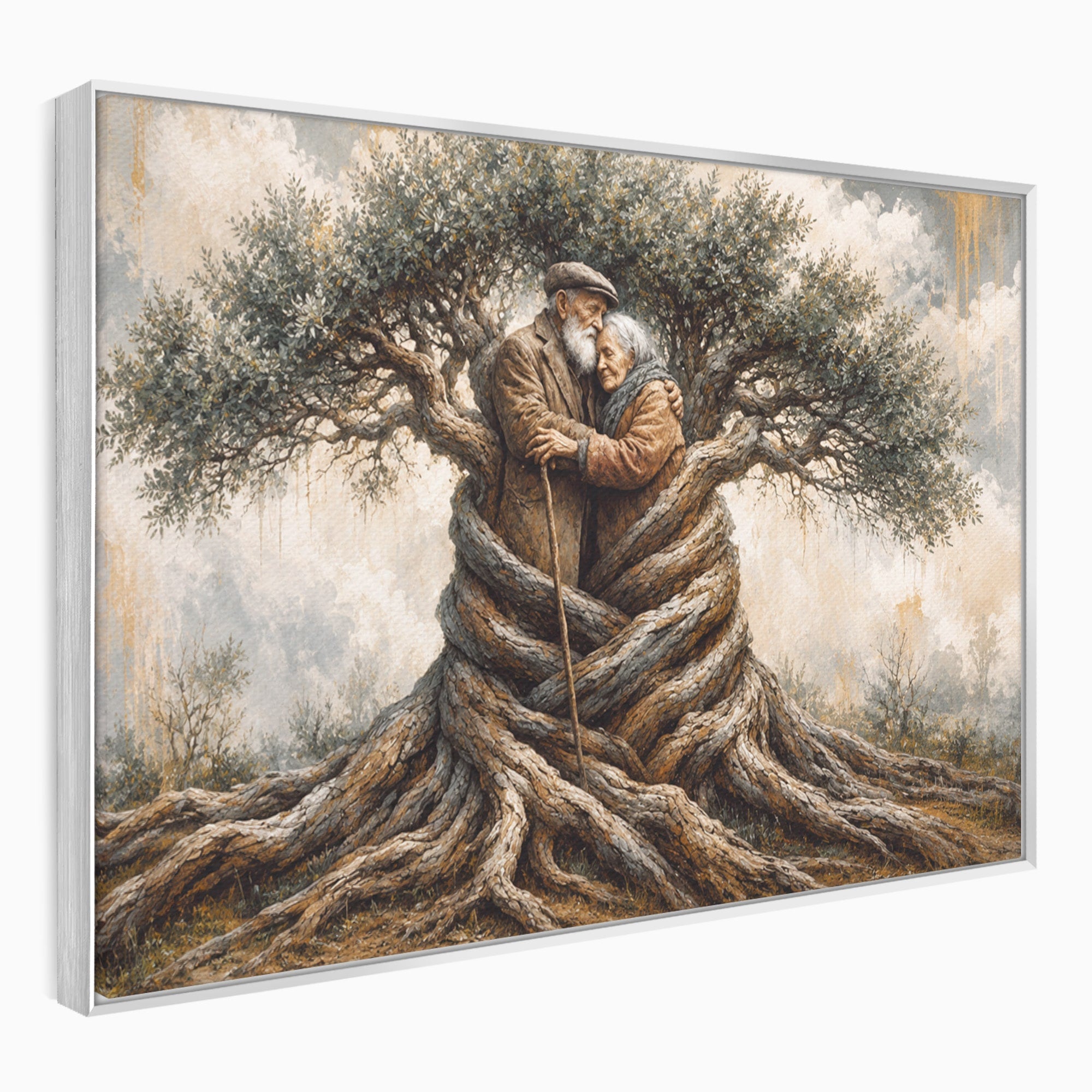 Tablou Canvas Premium LuxCanva® U1010, Imbratisarea Timpului, Batrani, Copac, Iubire, Timp, Natura, Living, Culori Vibrante