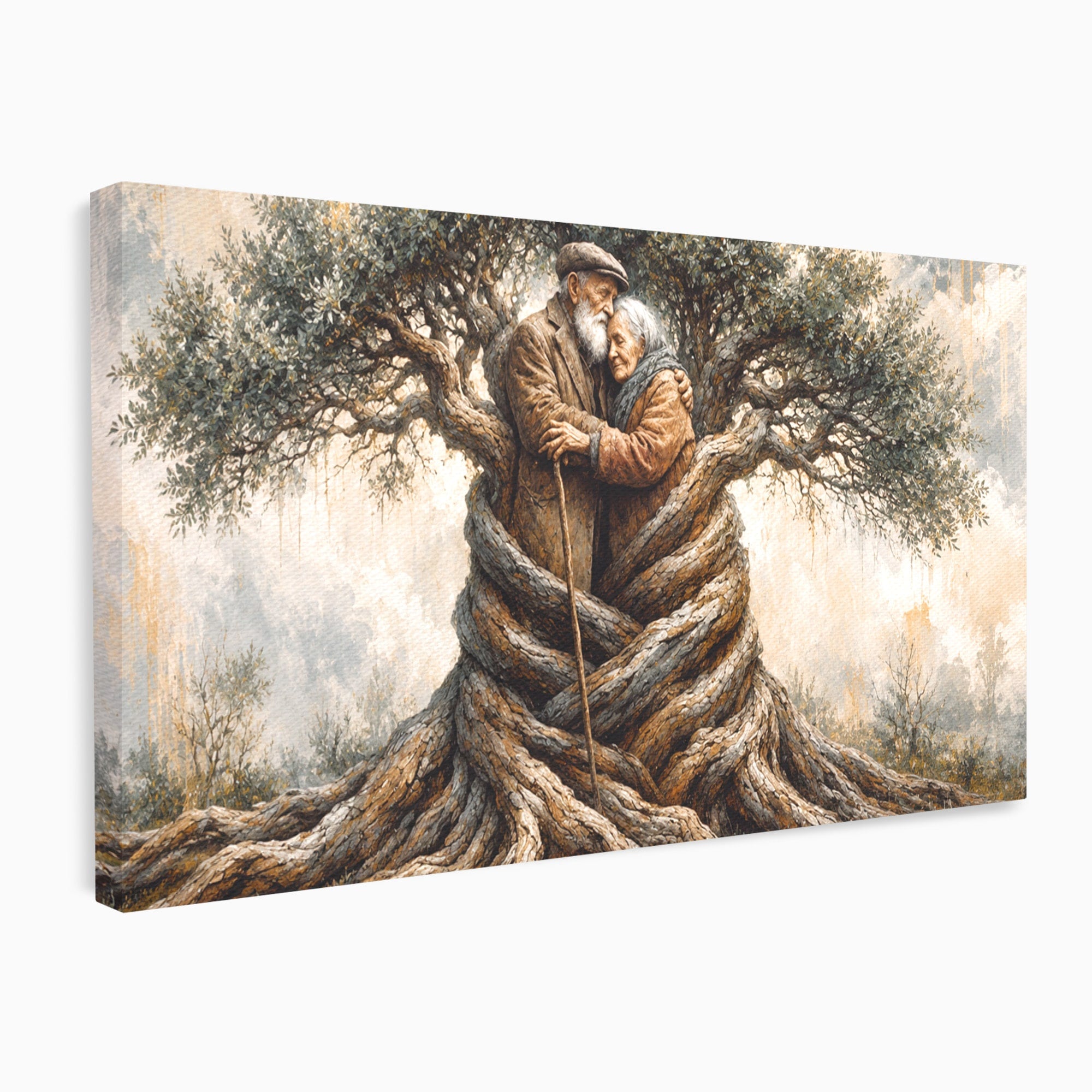 Tablou Canvas Premium LuxCanva® U1010, Imbratisarea Timpului, Batrani, Copac, Iubire, Timp, Natura, Living, Culori Vibrante