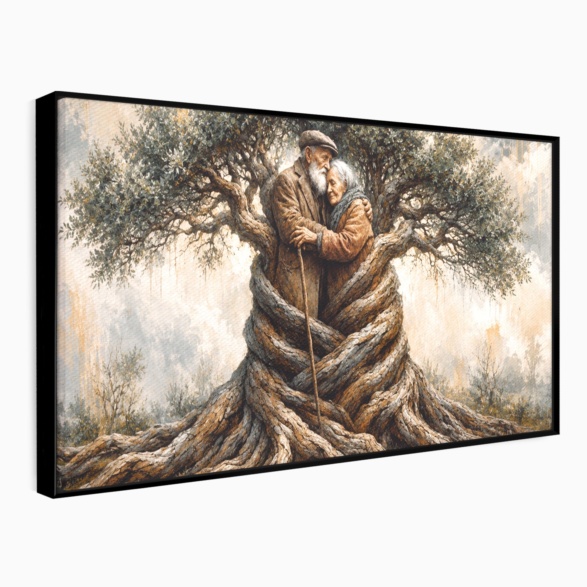 Tablou Canvas Premium LuxCanva® U1010, Imbratisarea Timpului, Batrani, Copac, Iubire, Timp, Natura, Living, Culori Vibrante