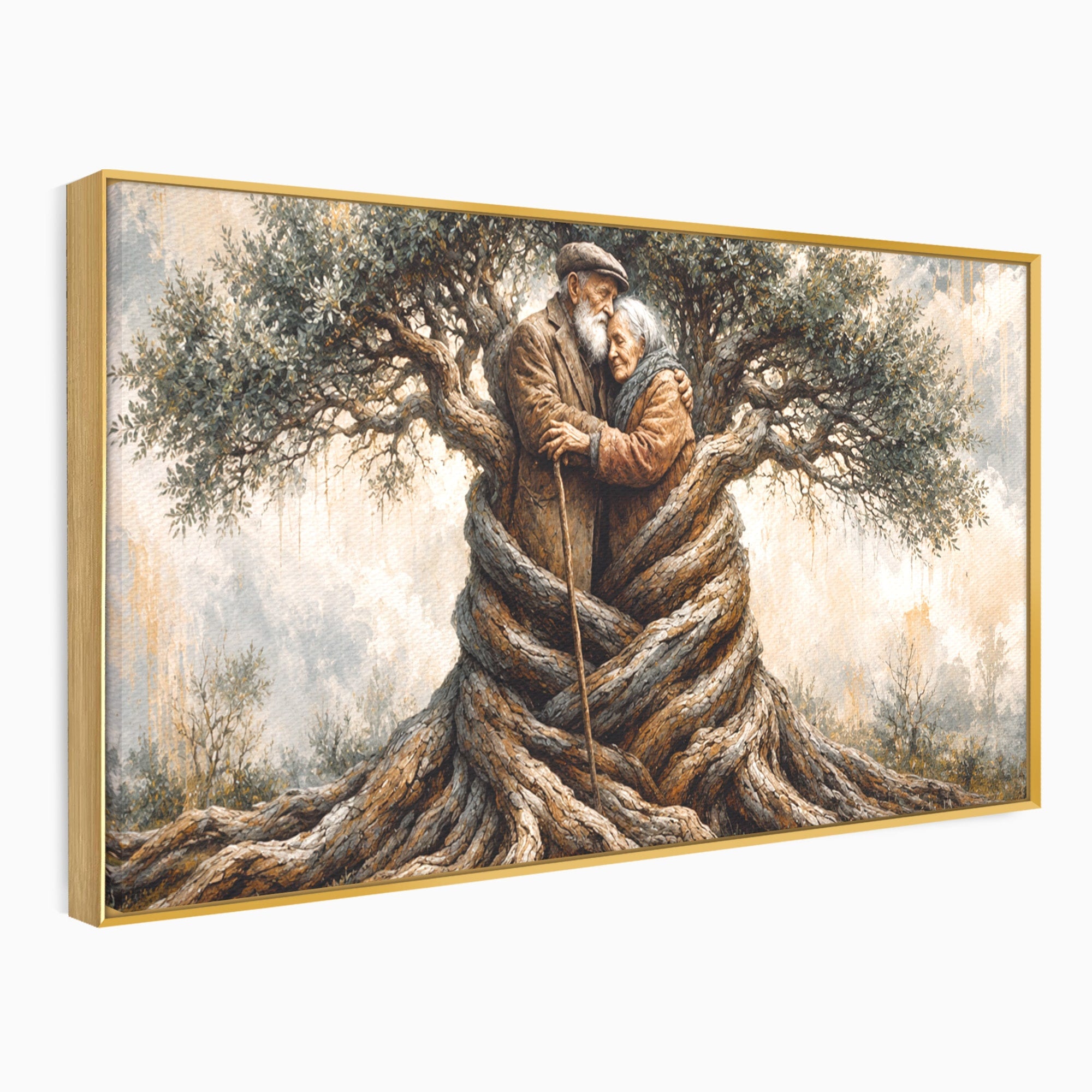 Tablou Canvas Premium LuxCanva® U1010, Imbratisarea Timpului, Batrani, Copac, Iubire, Timp, Natura, Living, Culori Vibrante