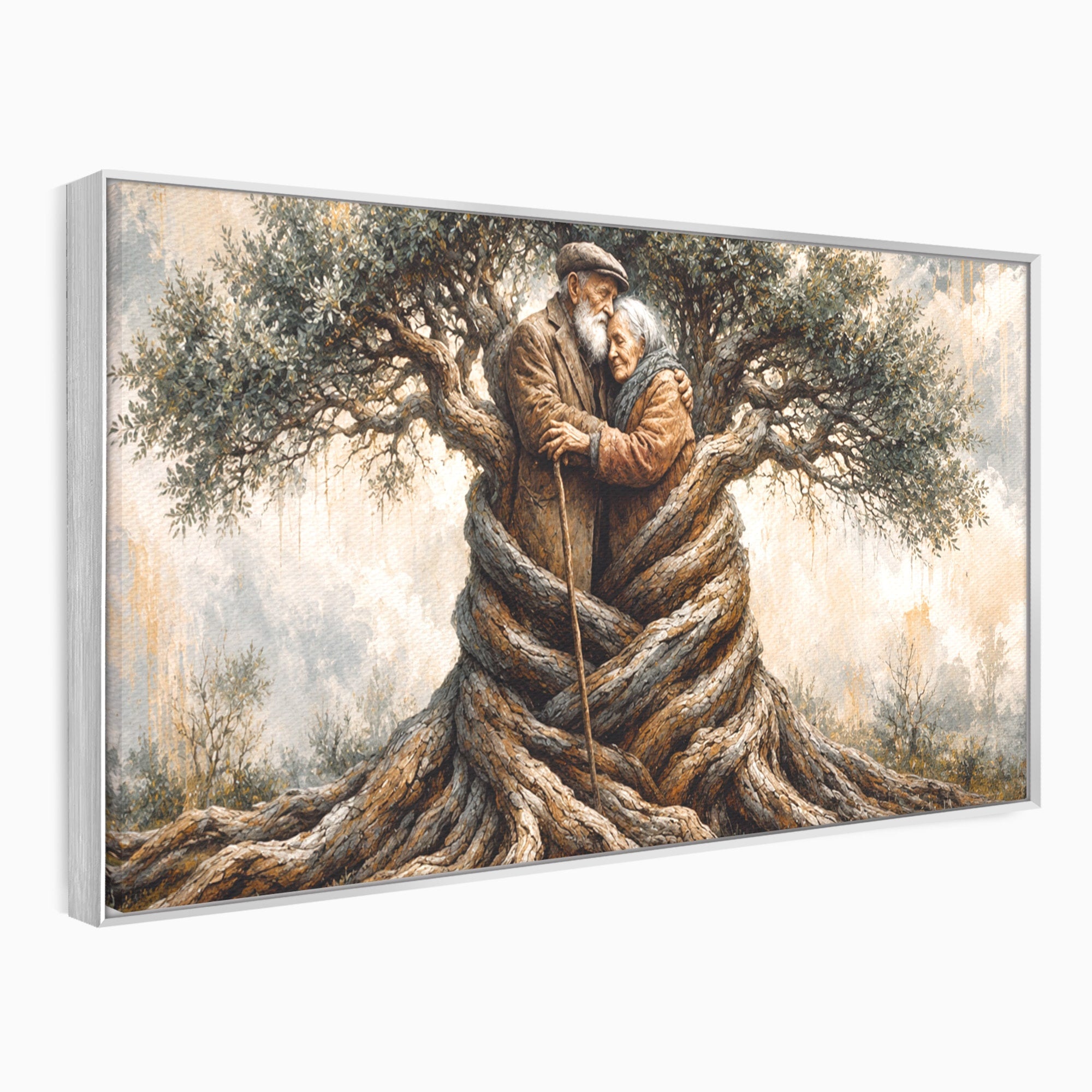 Tablou Canvas Premium LuxCanva® U1010, Imbratisarea Timpului, Batrani, Copac, Iubire, Timp, Natura, Living, Culori Vibrante