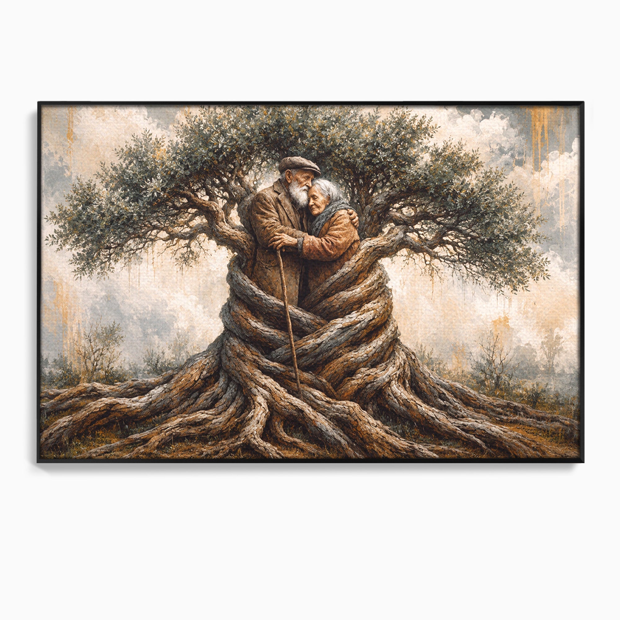 Tablou Canvas Premium LuxCanva® U1010, Imbratisarea Timpului, Batrani, Copac, Iubire, Timp, Natura, Living, Culori Vibrante