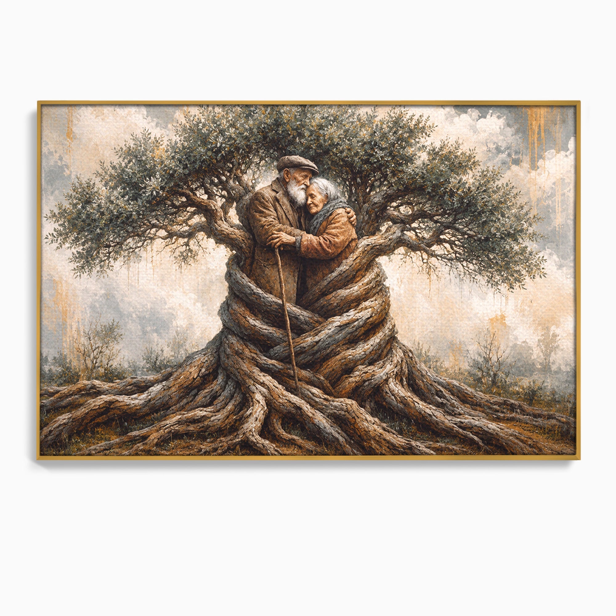 Tablou Canvas Premium LuxCanva® U1010, Imbratisarea Timpului, Batrani, Copac, Iubire, Timp, Natura, Living, Culori Vibrante
