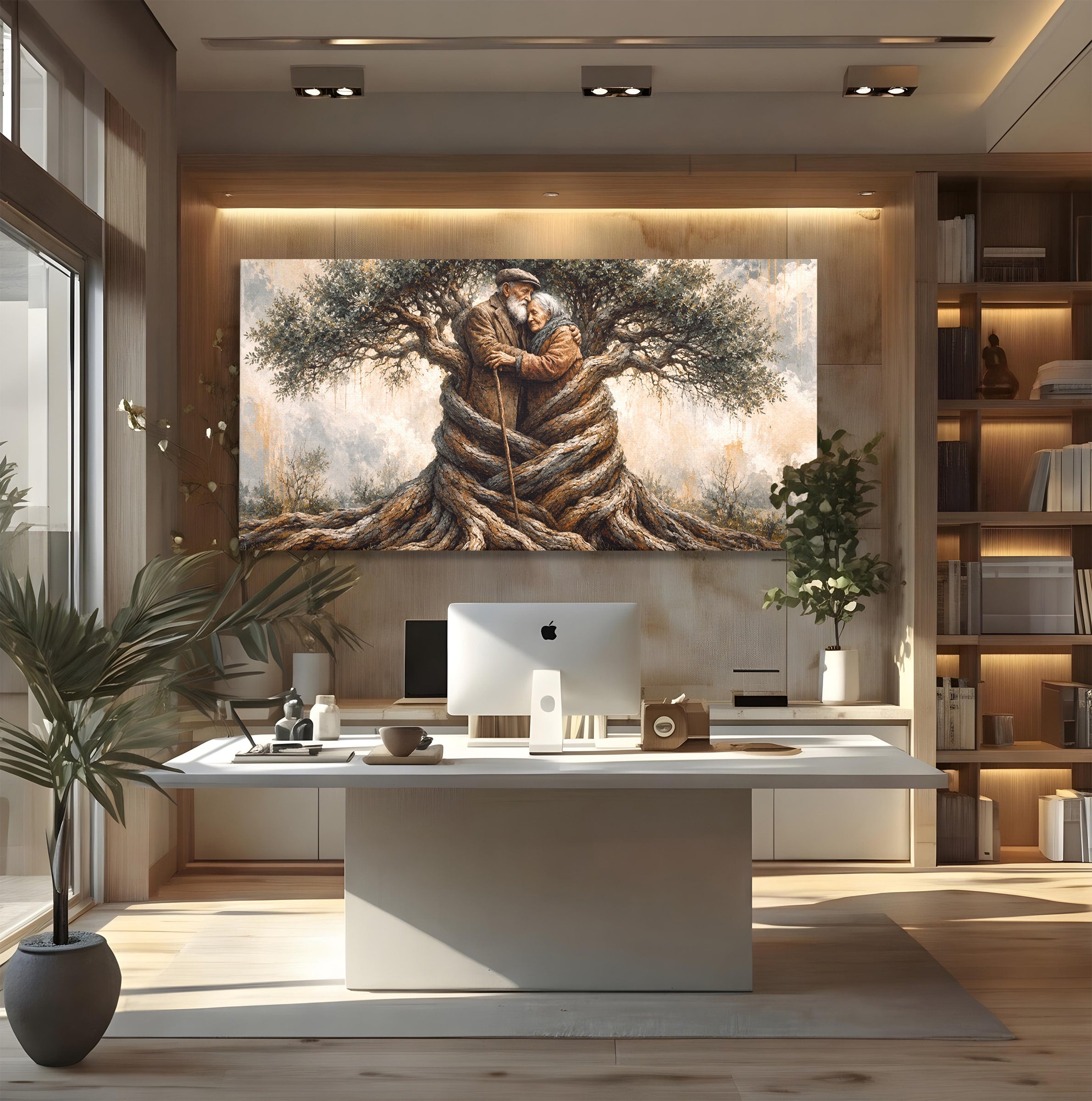 Tablou Canvas Premium LuxCanva® U1010, Imbratisarea Timpului, Batrani, Copac, Iubire, Timp, Natura, Living, Culori Vibrante