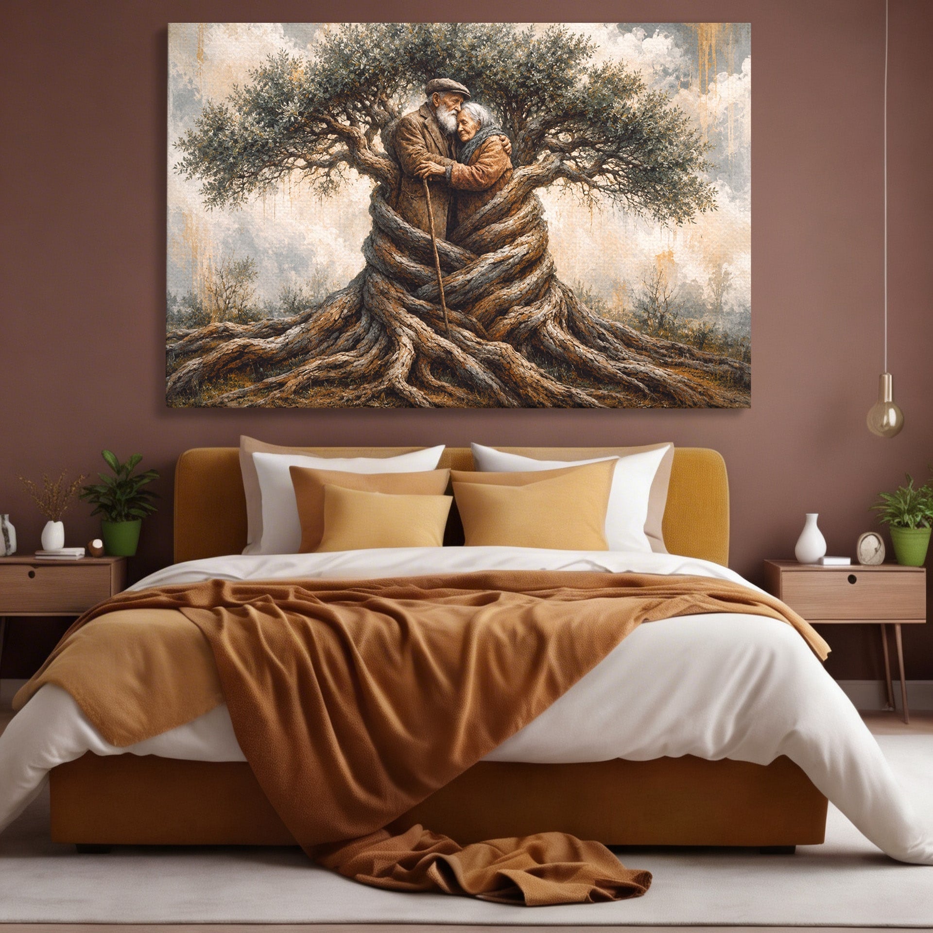Tablou Canvas Premium LuxCanva® U1010, Imbratisarea Timpului, Batrani, Copac, Iubire, Timp, Natura, Living, Culori Vibrante