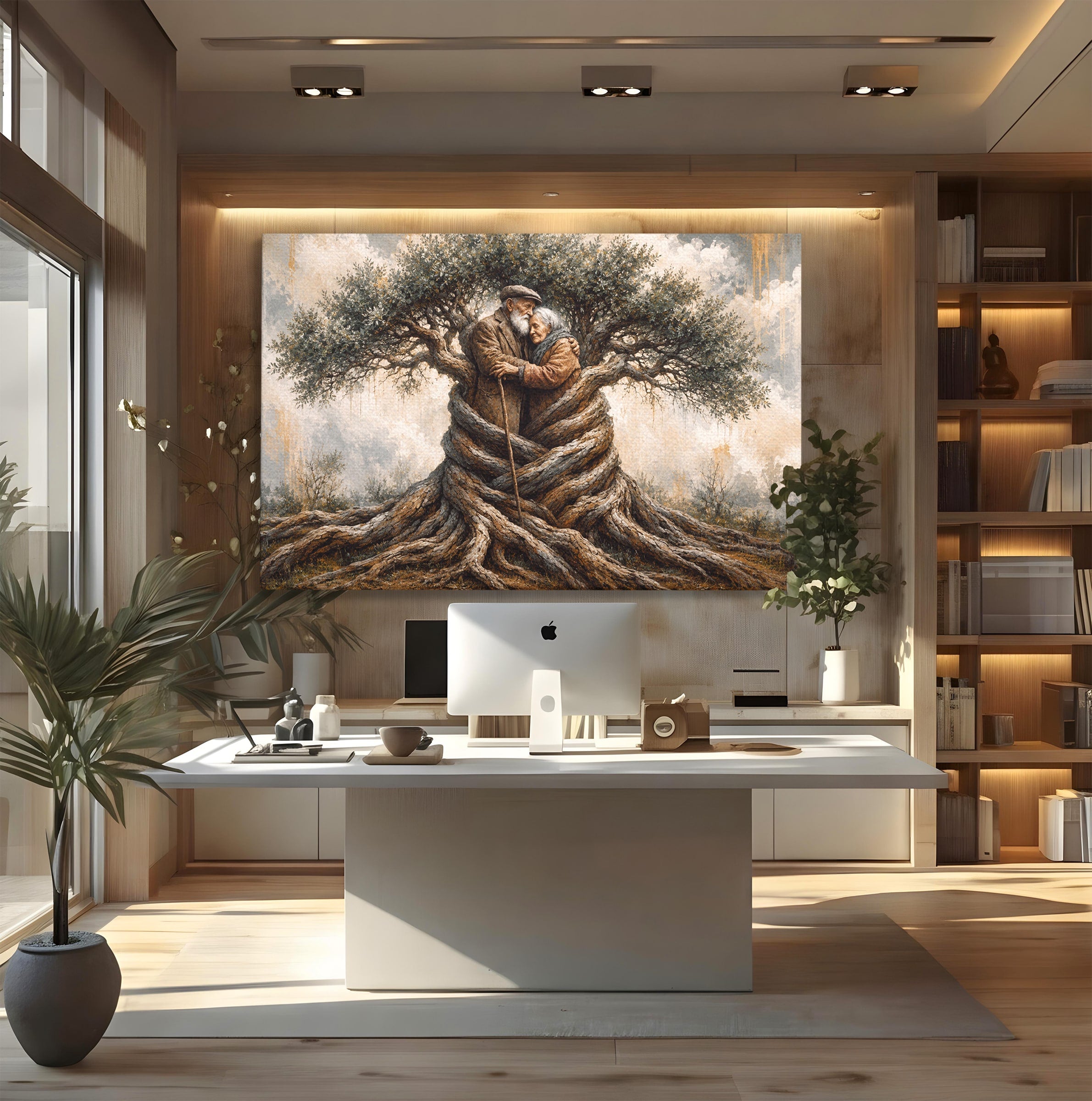Tablou Canvas Premium LuxCanva® U1010, Imbratisarea Timpului, Batrani, Copac, Iubire, Timp, Natura, Living, Culori Vibrante