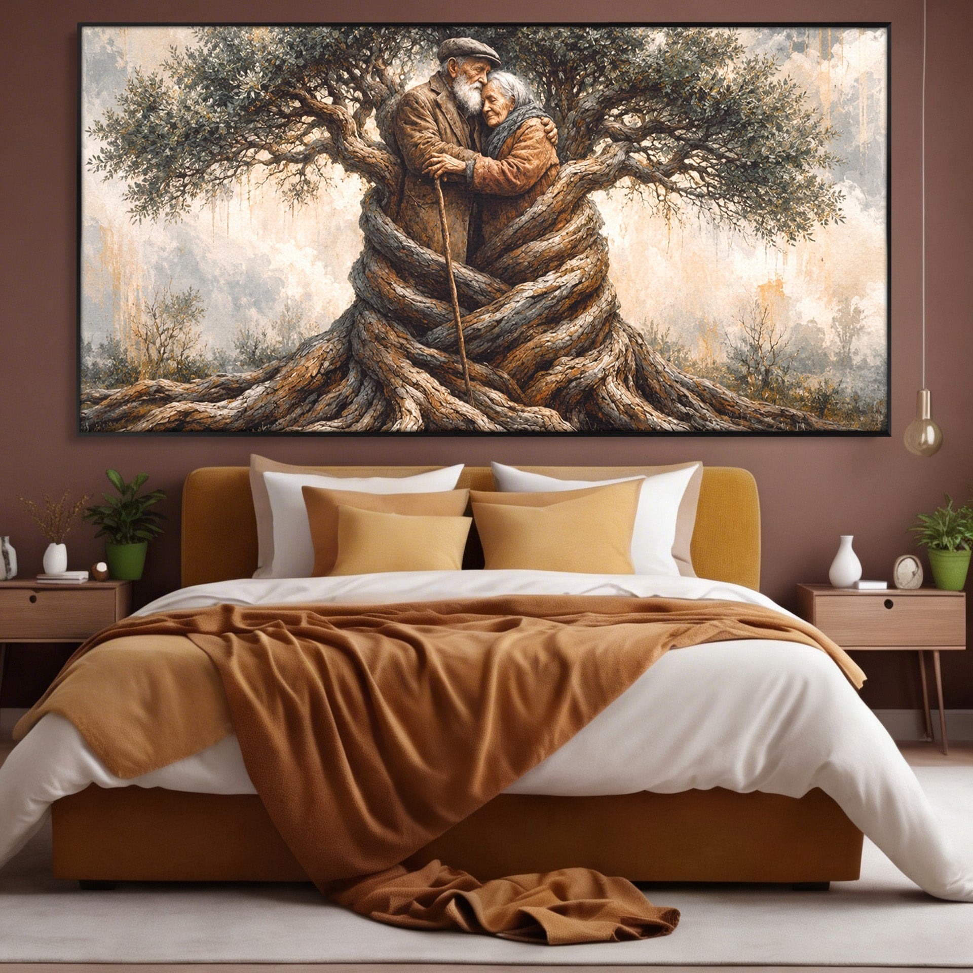 Tablou Canvas Premium LuxCanva® U1010, Imbratisarea Timpului, Batrani, Copac, Iubire, Timp, Natura, Living, Culori Vibrante