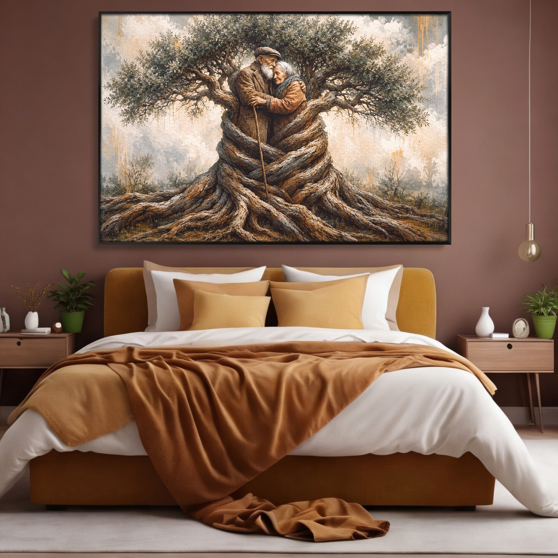 Tablou Canvas Premium LuxCanva® U1010, Imbratisarea Timpului, Batrani, Copac, Iubire, Timp, Natura, Living, Culori Vibrante